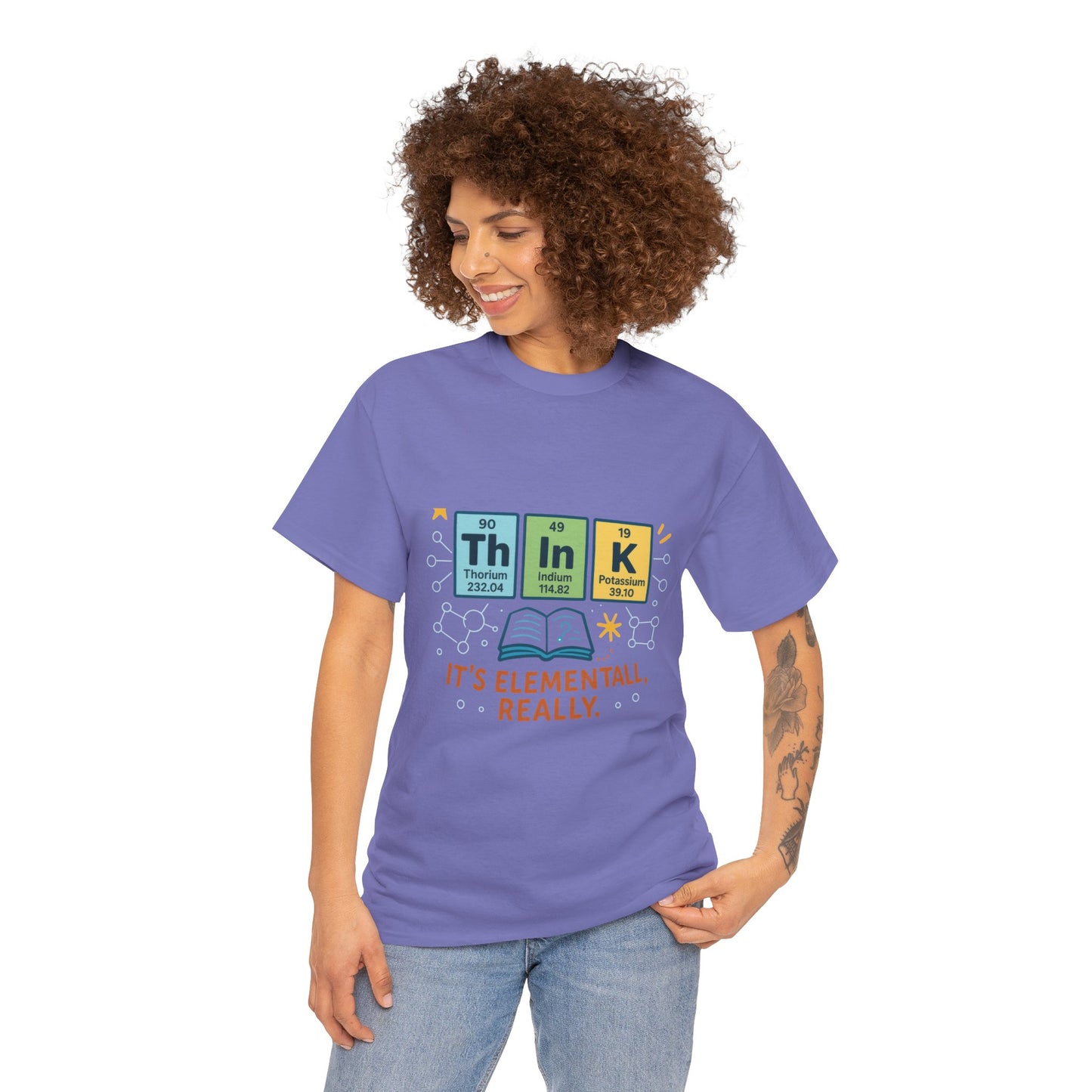 Smart Womens Science T-Shirt, THINK Periodic Table Tee, Funny Elemental Nerd Gift for Her, Graphic Tee for Science Lovers