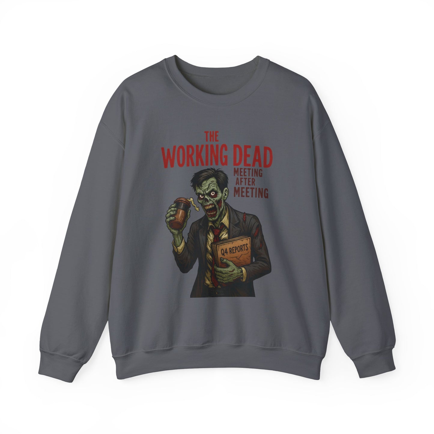 The Working Dead Men's Funny Zombie Sweatshirt, Office Humor Crewneck, Halloween Work Top