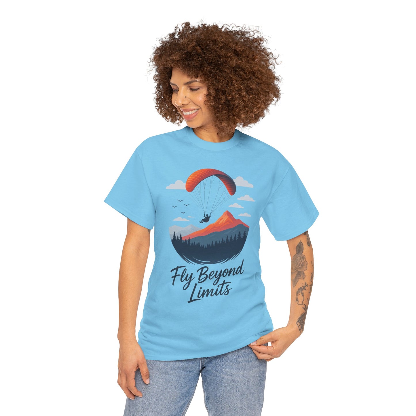 Paragliding Adventure T-Shirt, Mountain Landscape Tee, Nature Travel Lover Shirt, Outdoor Hiking Gift, Unisex Heavy Cotton Tee