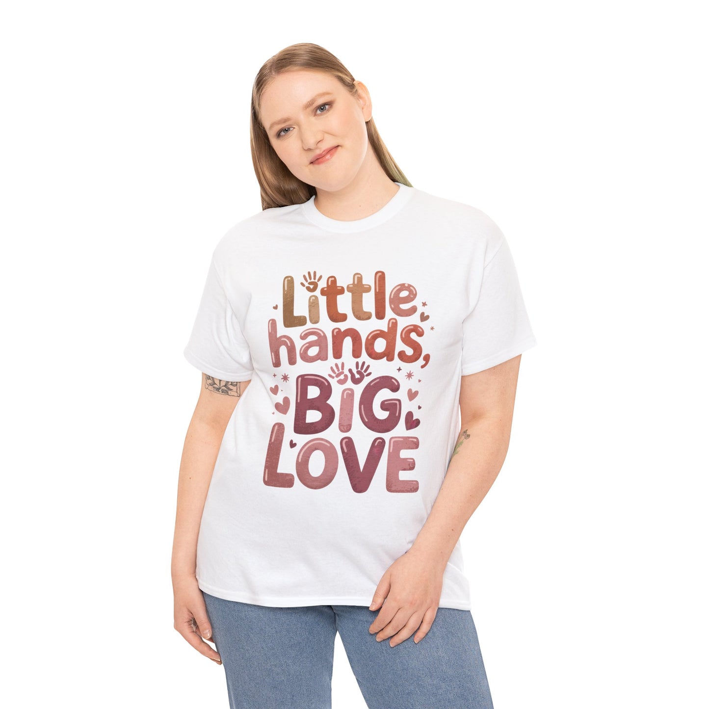 Little Hands Big Love Shirt, Cute Unisex Heavy Cotton Tee for Moms, Dads, or Teachers, Family Love Quote T-Shirt, Mother's Day Gift