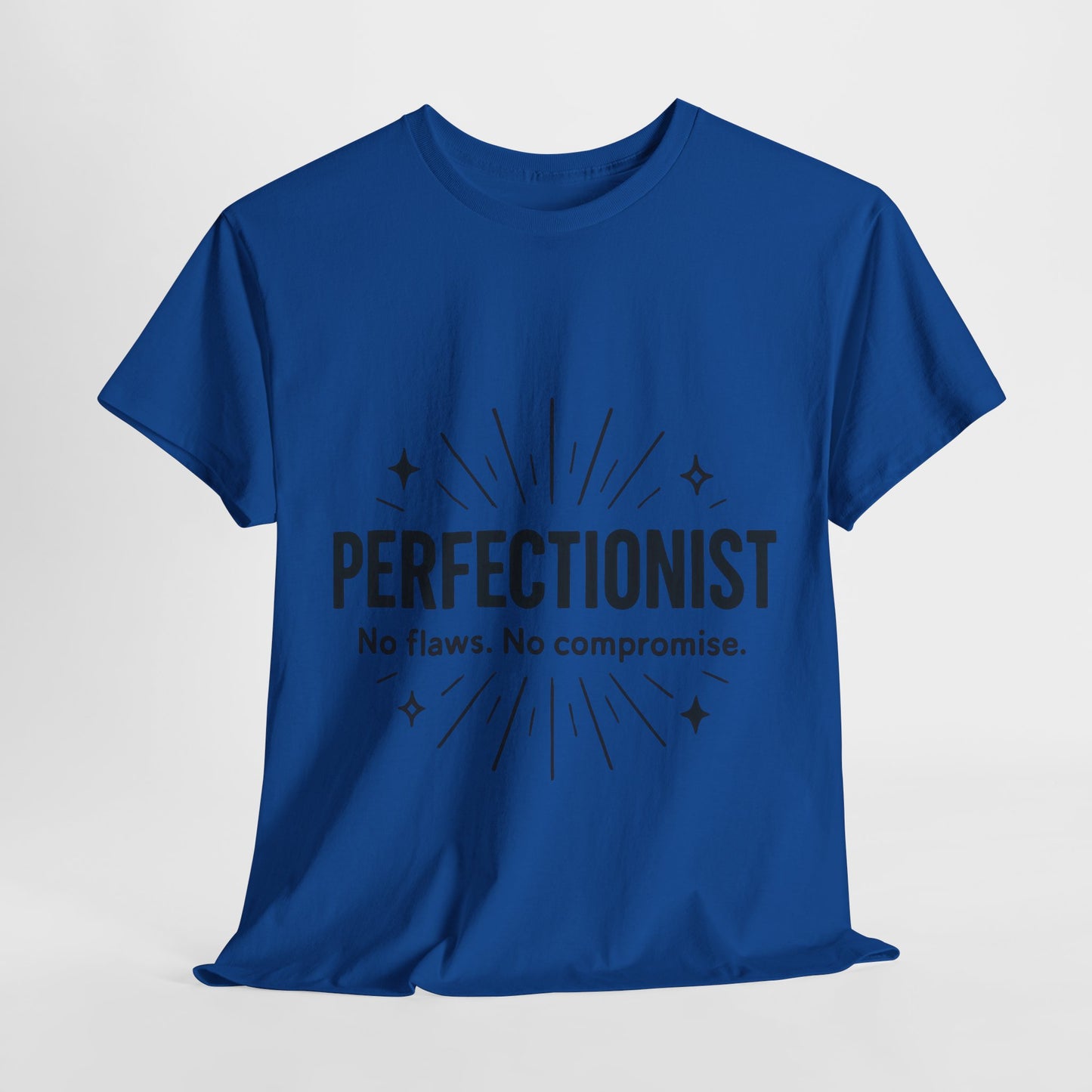 Mens Perfectionist T-Shirt, No Flaws No Compromise, Minimal Bold Graphic Tee, Gift for OCD, Clean Freak, or Detail-Oriented Men