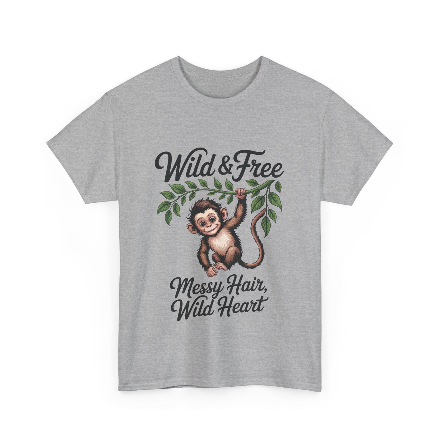 Wild & Free Monkey Shirt, Messy Hair Wild Heart Womens Tee, Cute Jungle Animal T-Shirt, Boho Adventure Graphic, Fun Nature Lover Gift