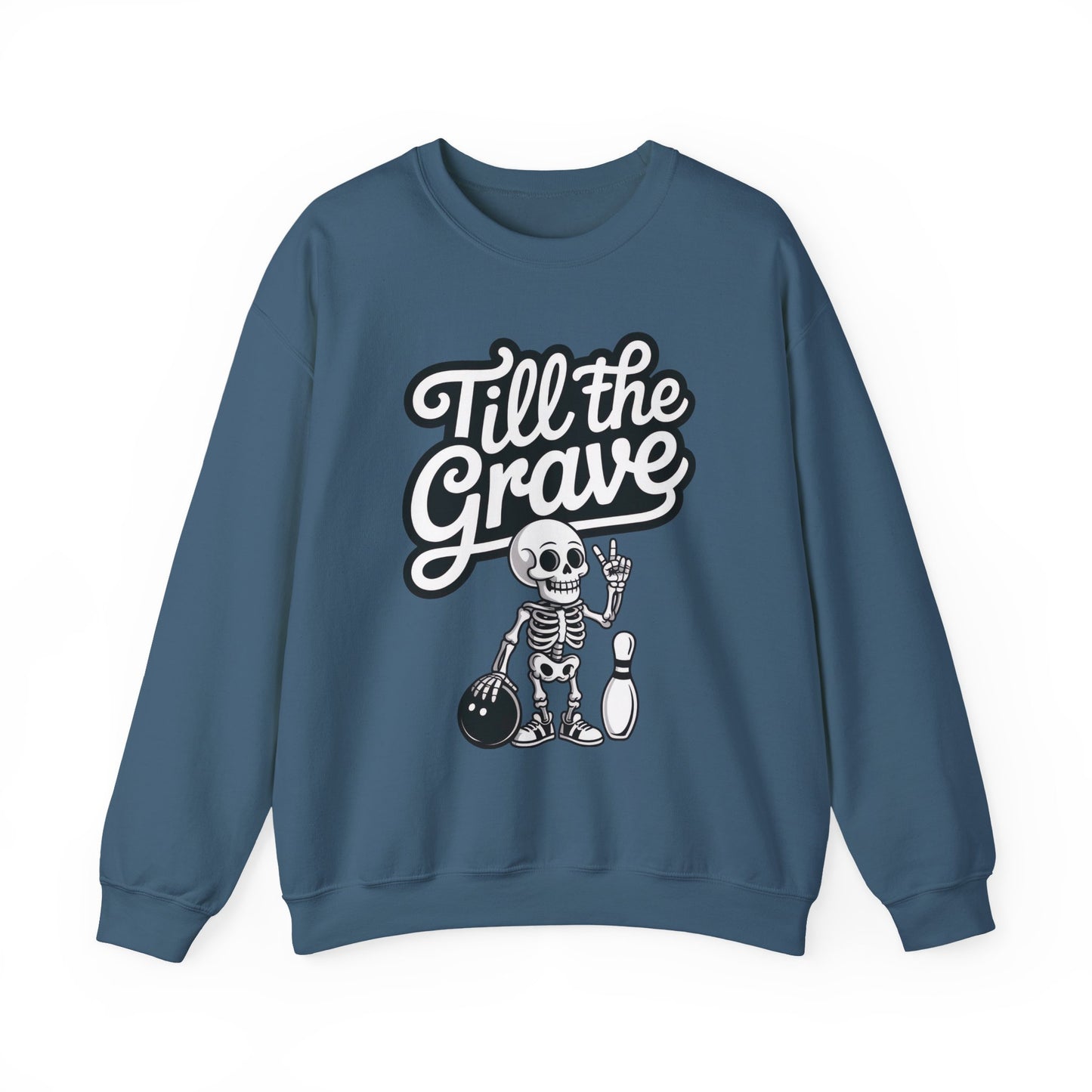 Funny Skeleton Bowling Mens Pullover, Halloween Apparel, Funny Skeleton Bowling Shirt, Casual Mens Crewneck, Cool Bowler Skull Crewneck