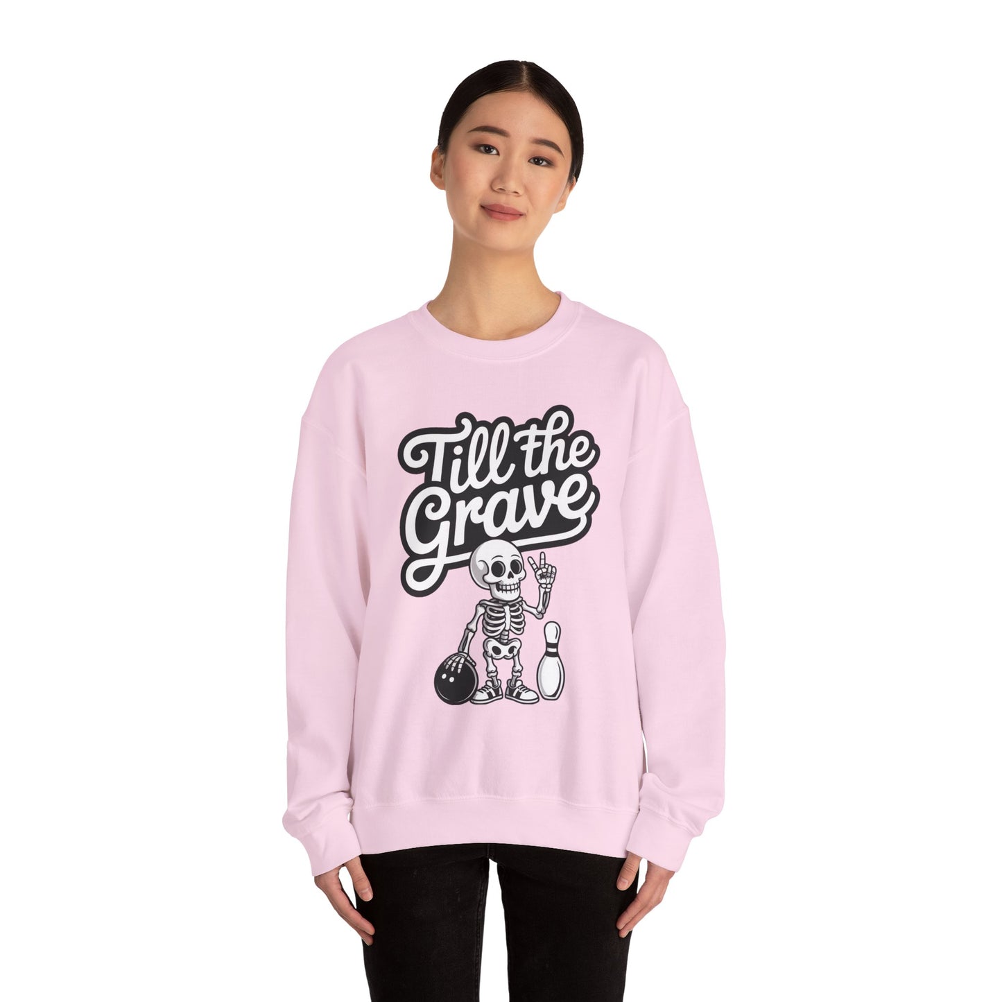 Funny Skeleton Bowling Sweatshirt, Womens Crewneck, Halloween Gift, Casual Wear, Till the Grave Sweatshirt, Bowling Lover Apparel