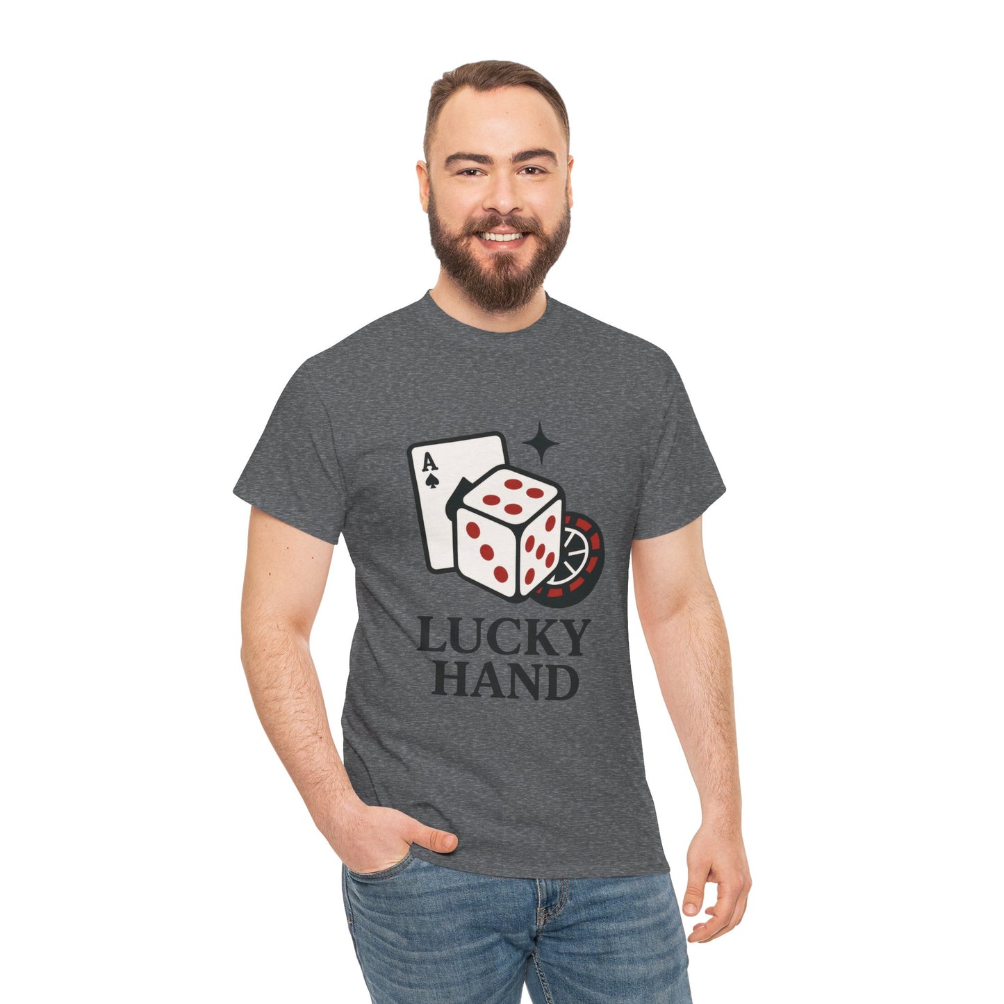Lucky Hand Unisex Heavy Cotton Tee, Gambling Shirt, Casino Wear, Good Luck Gift, Poker T-Shirt, Casual Vintage Style