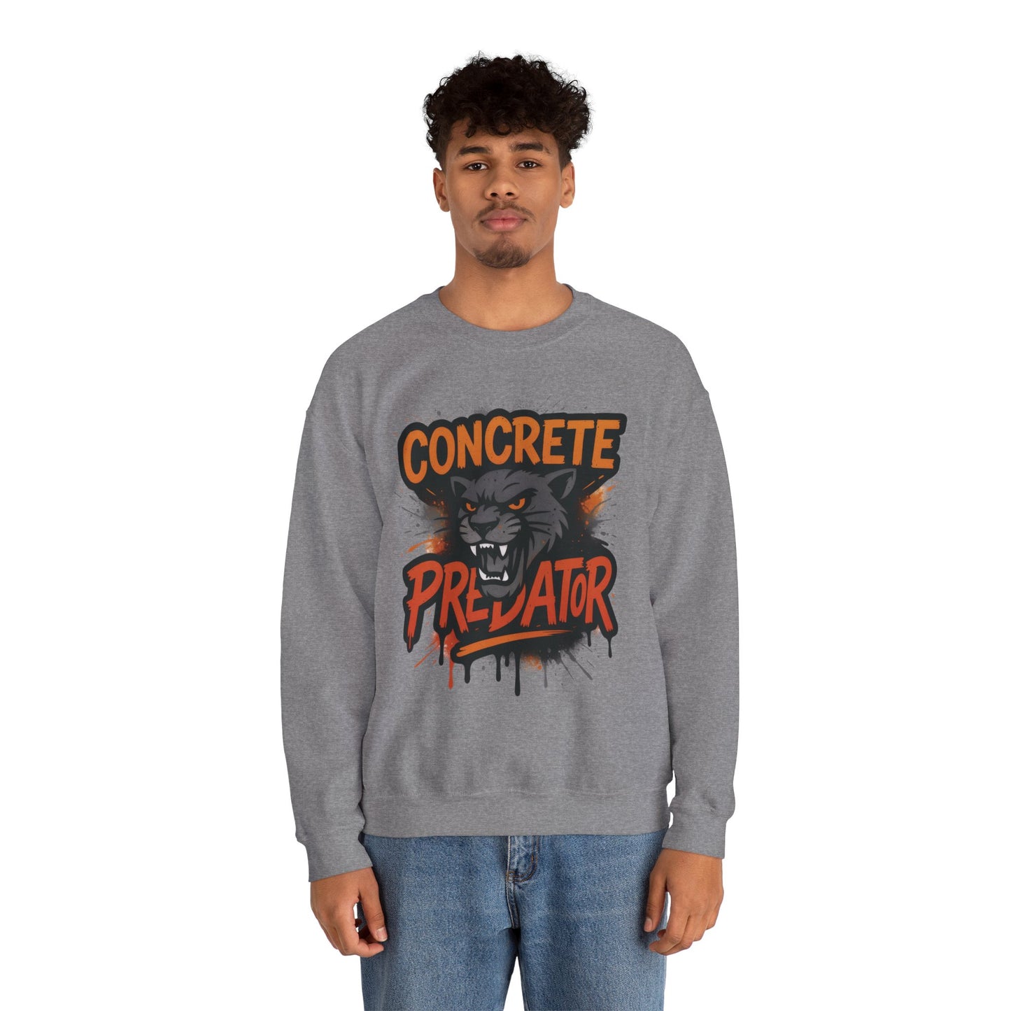 Men's Heavy Blend™ Crewneck Sweatshirt, Concrete Predator Mens Panther Crewneck Sweatshirt