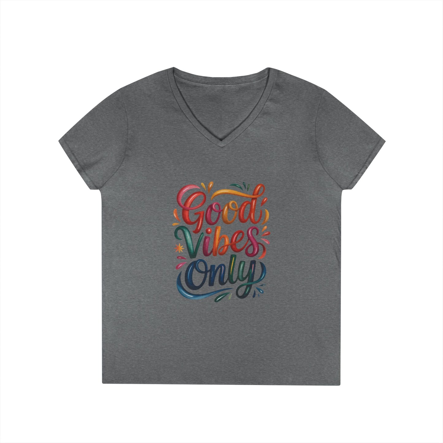 Good Vibes Only Ladies' V-Neck T-Shirt | Positive Message Tee, Casual Wear, Gift for Her, Summer Style, Feel Good Fashion, Positive Energy