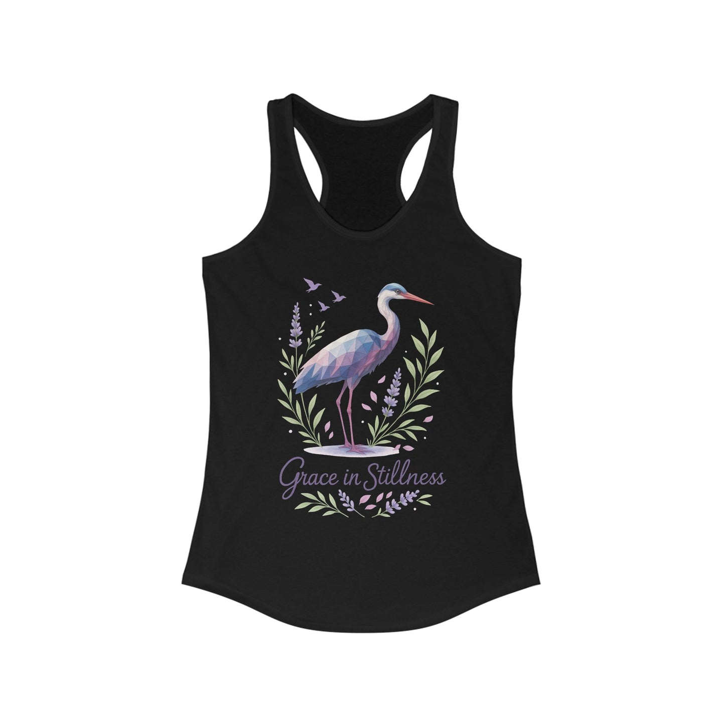 Polygonal Heron Graphic Tank, Women's Artistic Bird Summer Top, Geometric Crane, Bird Lovers Gift, Yoga Shirt, Fitness Apparel, Casual Wear