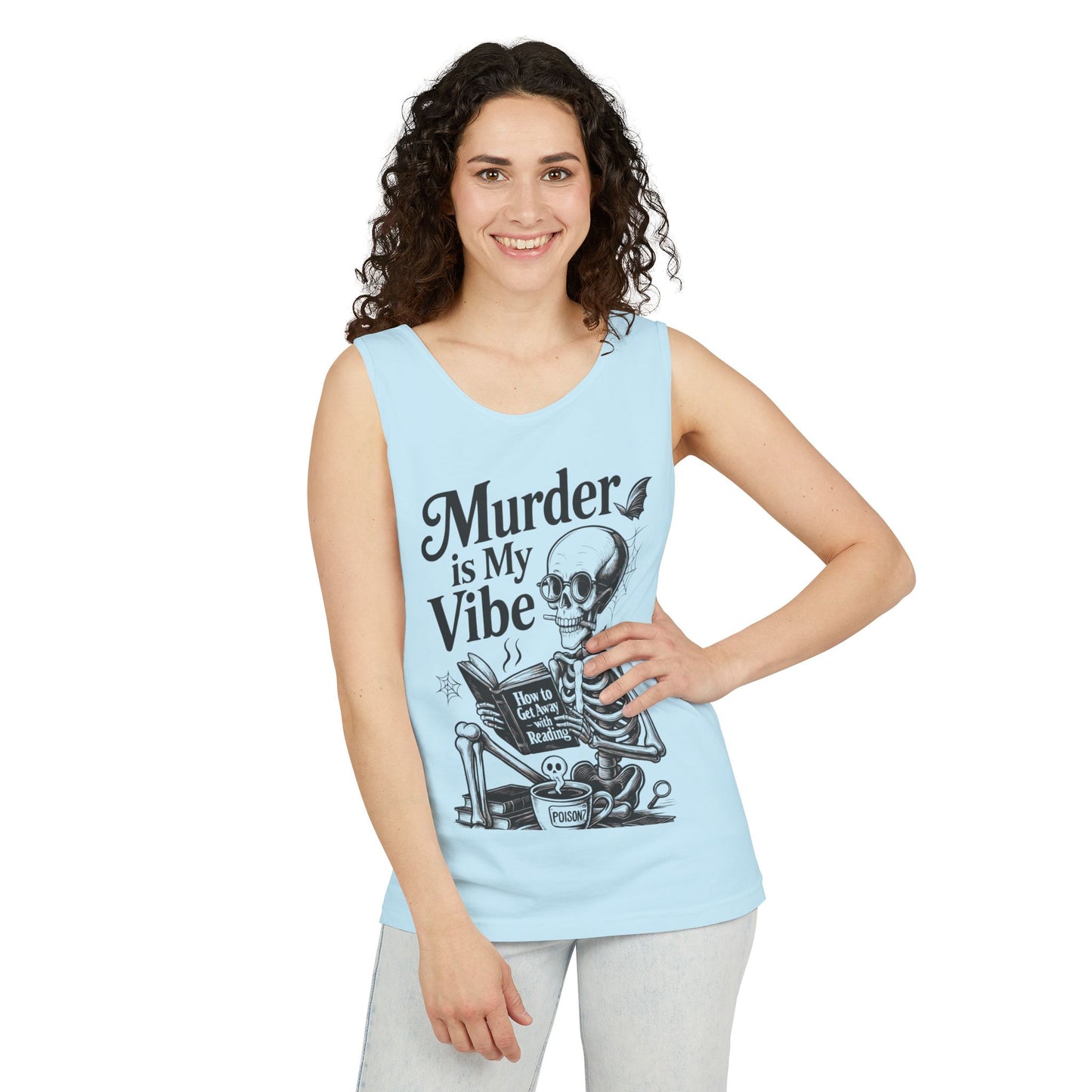 Murder Is My Vibe Tank Top, Womens Goth Tank, Halloween Clothing, Skeleton Graphic Tee, Cozy Casual Wear, Quirky Gift Idea