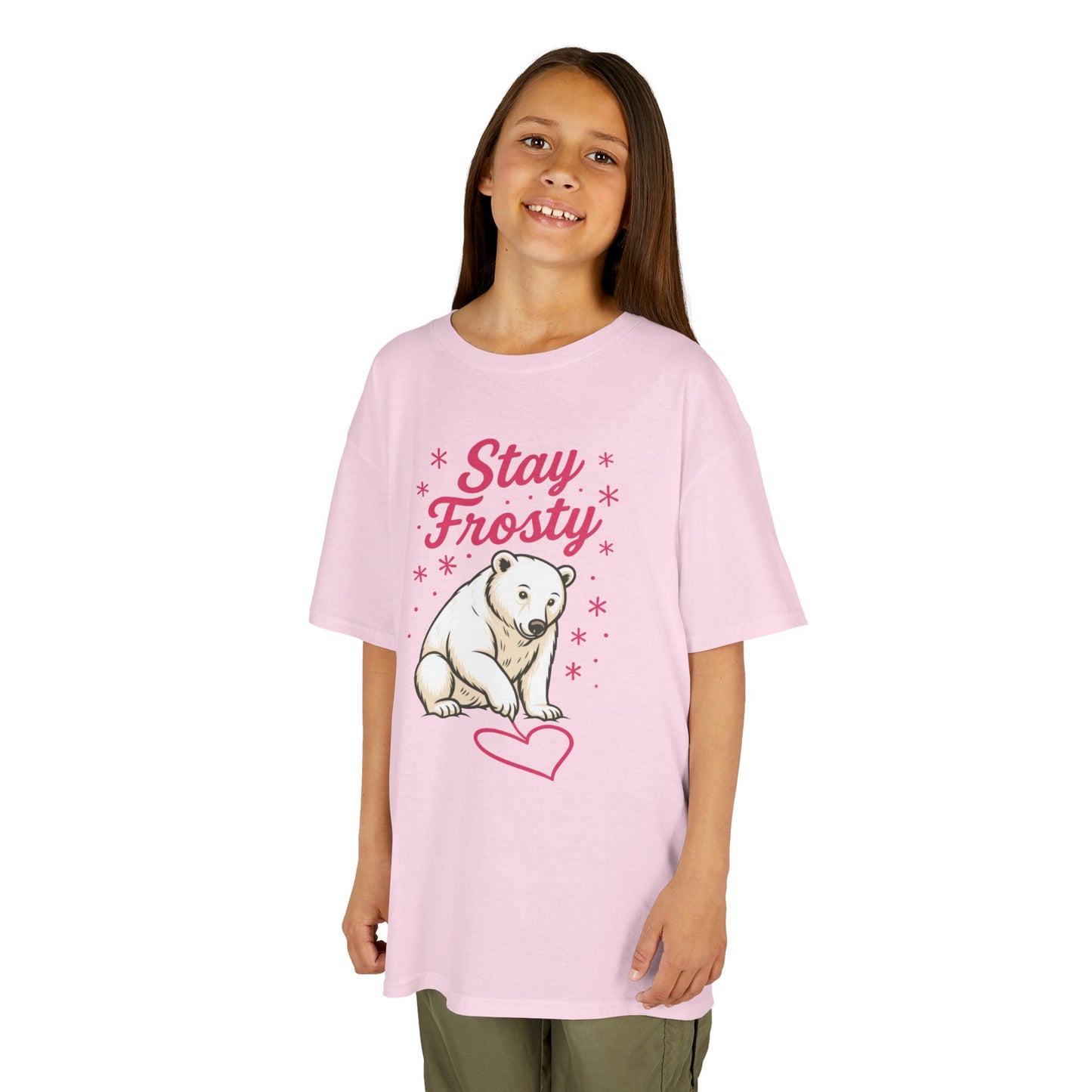 Kids Heavy Cotton™ Tee, Kids Stay Frosty Polar Bear T-Shirt, Cute Winter Graphic Tee for Children
