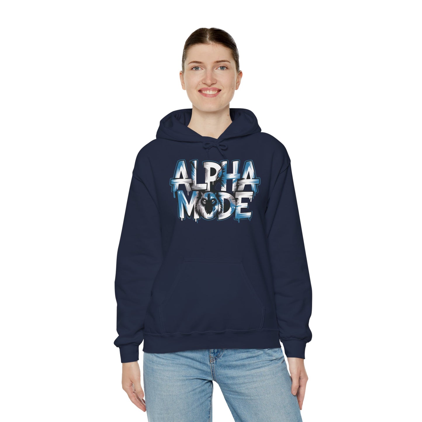 Mens Heavy Blend™ Hooded Sweatshirt, Alpha Mode Wolf Hoodie Mens Bold Streetwear
