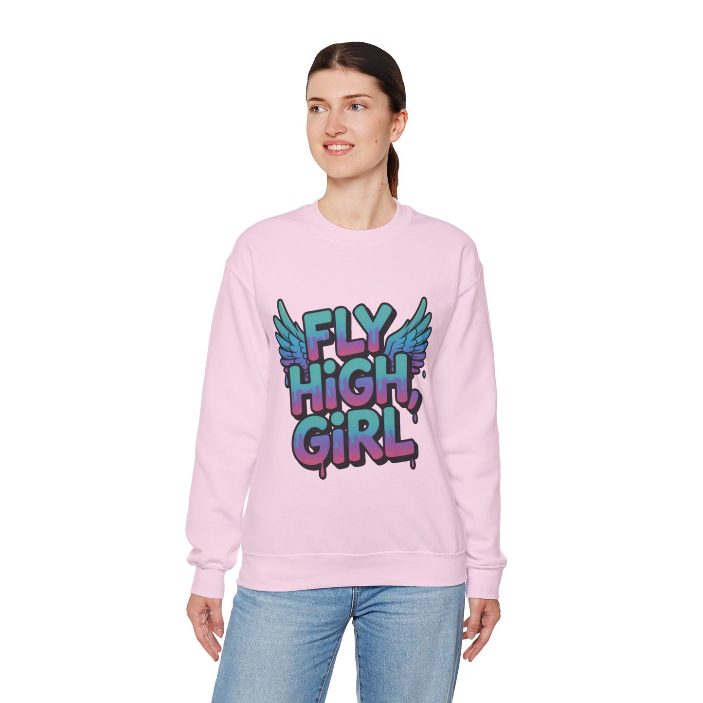 Women's Sweatshirt Fly High Girl, Graffiti Drip Angel Wings Streetwear Pullover Top