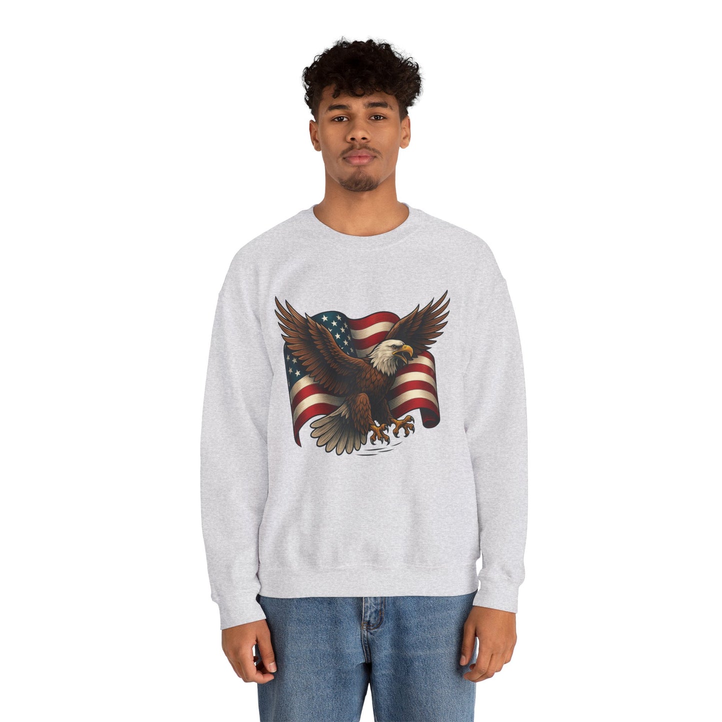 Patriotic Eagle Sweatshirt - Unisex Crewneck, USA Flag Apparel, Memorial Day, Veteran's Day, Independence Day, Gift for Patriots