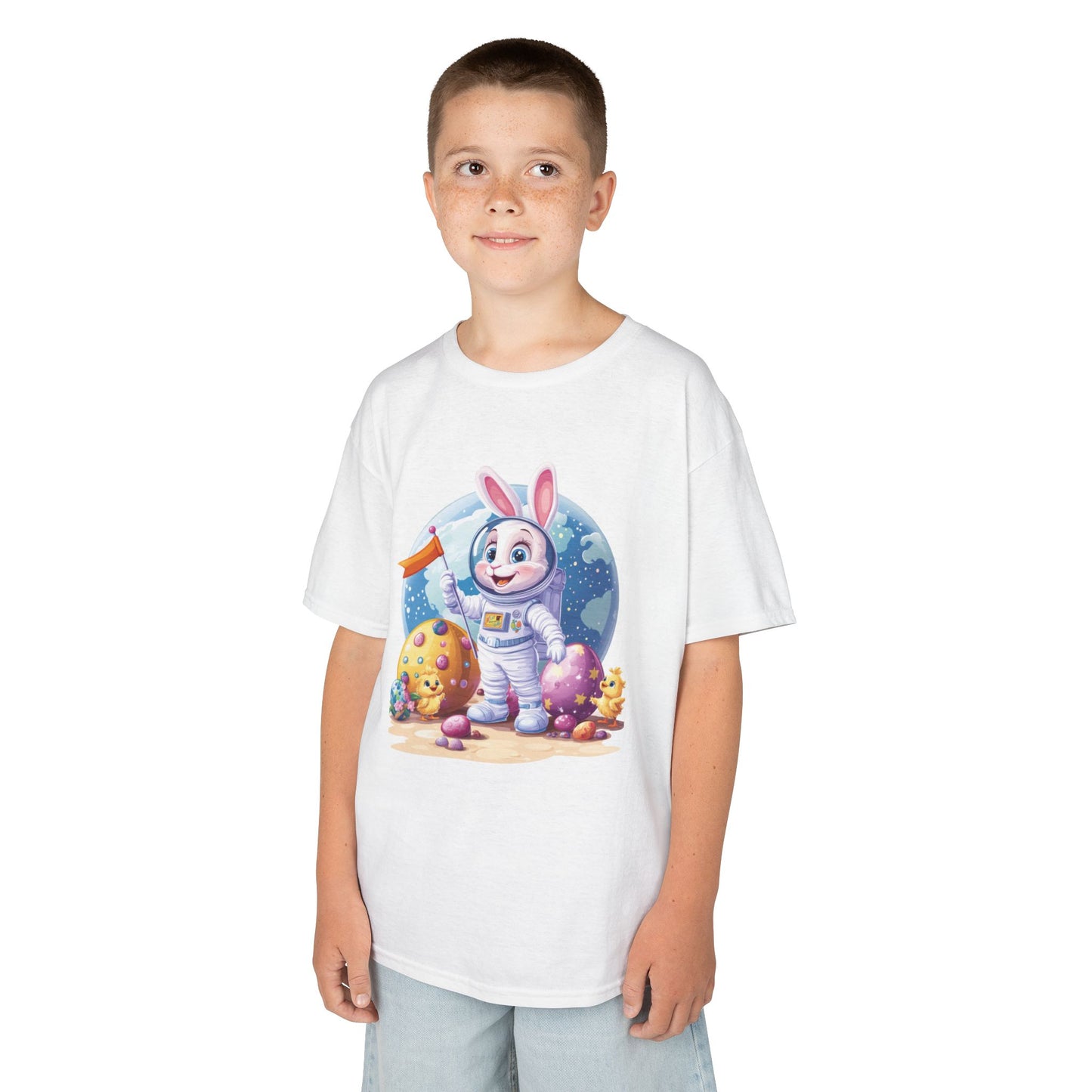Kids Easter Astronaut Bunny T-Shirt, Space Bunny with Eggs, Galaxy Adventure Tee, Cute Bunny Gift for Boys and Girls