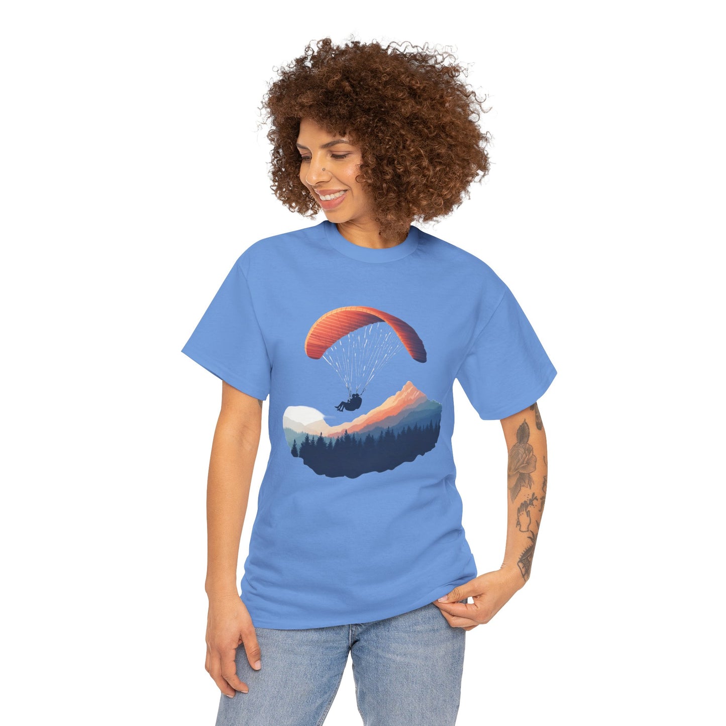 Paragliding Adventure T-Shirt, Mountain Landscape Tee, Nature Travel Lover Shirt, Outdoor Hiking Gift, Unisex Heavy Cotton Tee