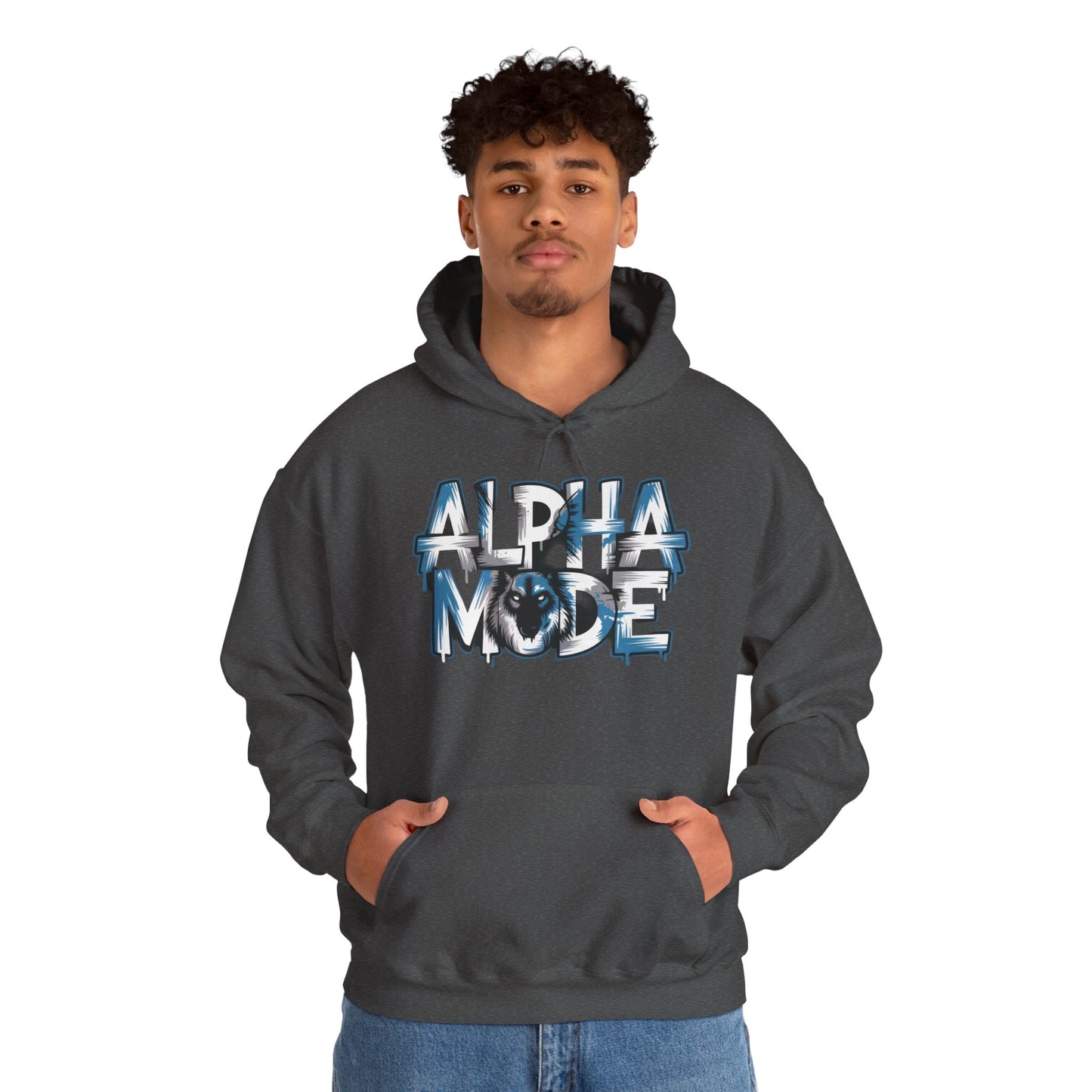 Mens Heavy Blend™ Hooded Sweatshirt, Alpha Mode Wolf Hoodie Mens Bold Streetwear