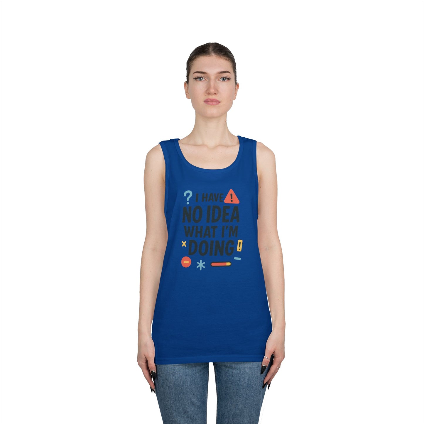Funny Mens Heavy Cotton Tank Top, I Have No Idea What Im Doing, Sarcastic Chaos Humor Tee for Him, Summer Style, Playful Apparel