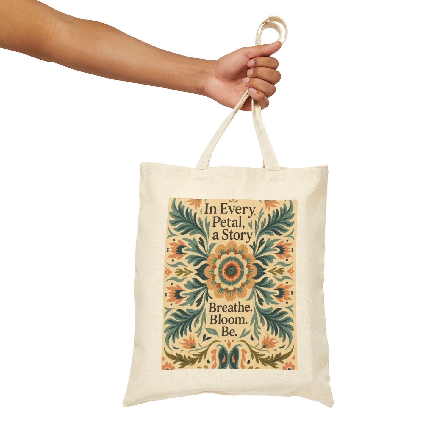 Inspirational Cotton Canvas Tote Bag, Eco-Friendly, Grocery Bag, Gift, Art Tote, Floral Design