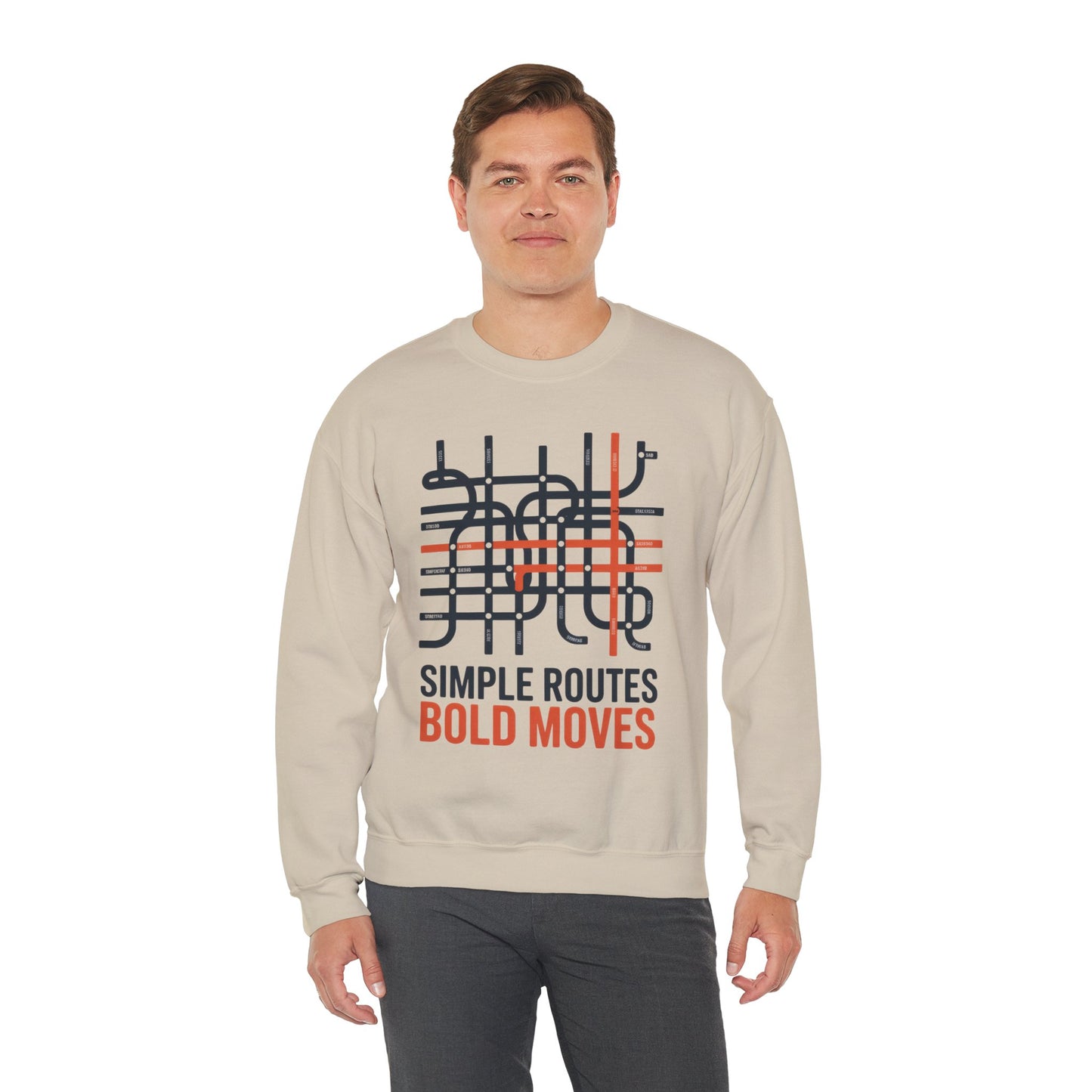 Men's Heavy Blend™ Crewneck Sweatshirt, Simple Routes Bold Moves Sweatshirt, Minimalist Metro Map Graphic Pullover