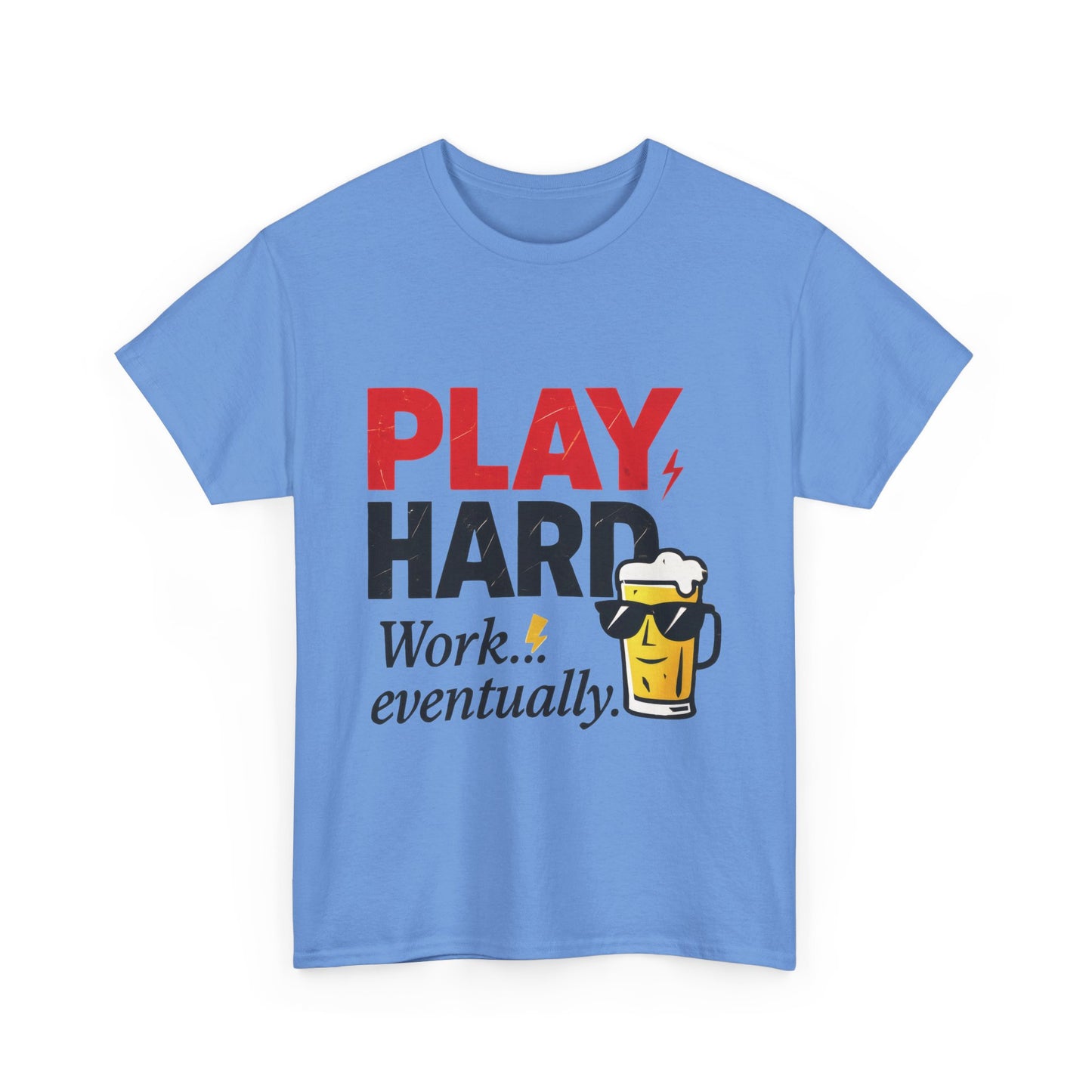 Play Hard Mens Heavy Cotton Tee, Perfect for Beer Lovers, Casual Hangouts, Parties, Gifts, and Relaxed Days