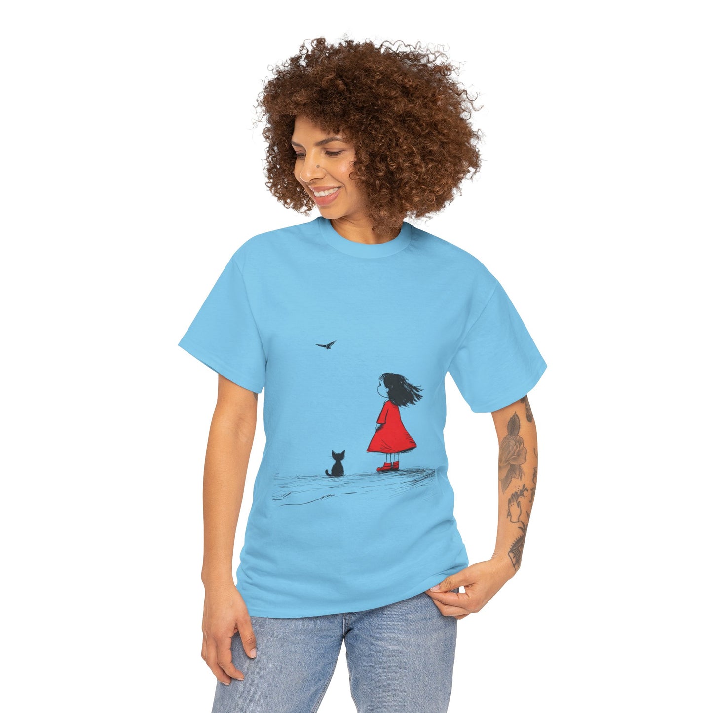 Cat Lover Tee, Cute Graphic T-Shirt, Cat & Girl Design, Gift for Cat Owners, Casual Stylish Unisex Cotton Shirt, Women's Cotton T-Shirt