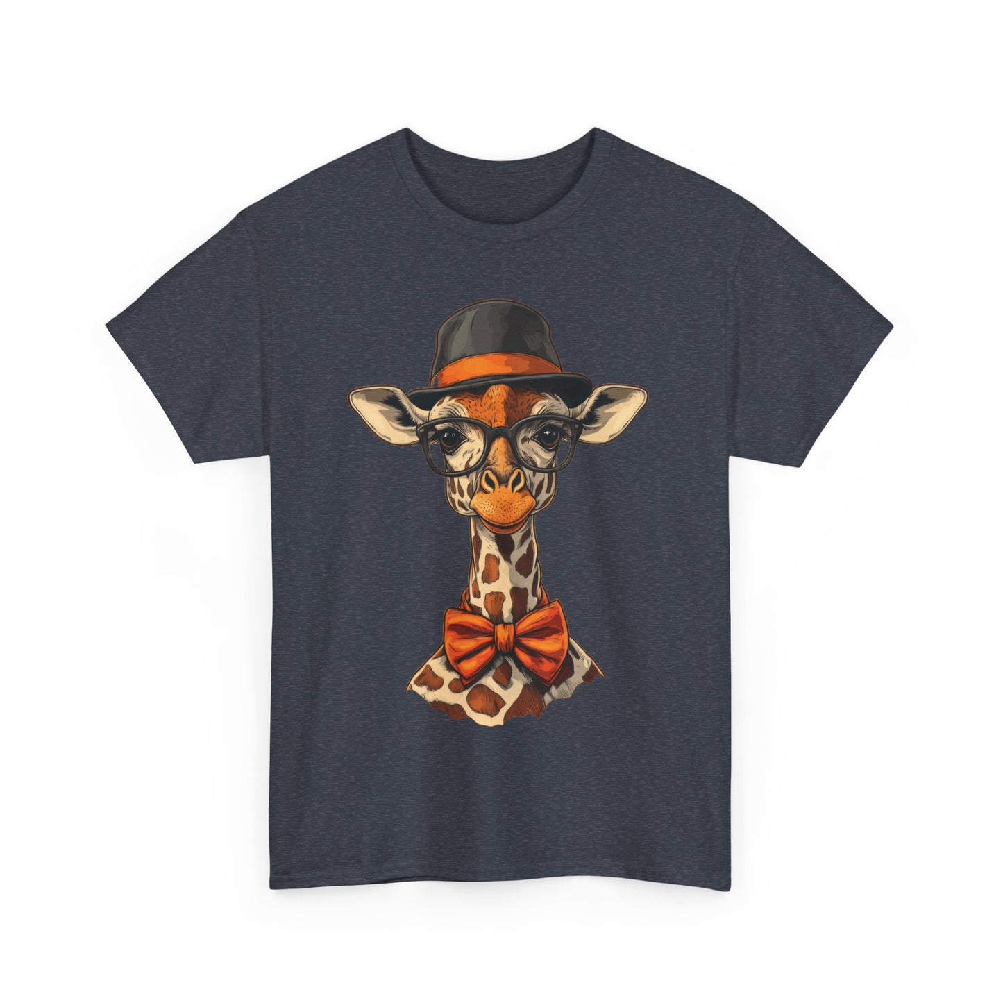 Hipster Giraffe T-Shirt with Hat and Glasses, Whimsical Giraffe Tee, Fun Gift, Cute Graphic Shirt, Unisex Heavy Cotton Tee