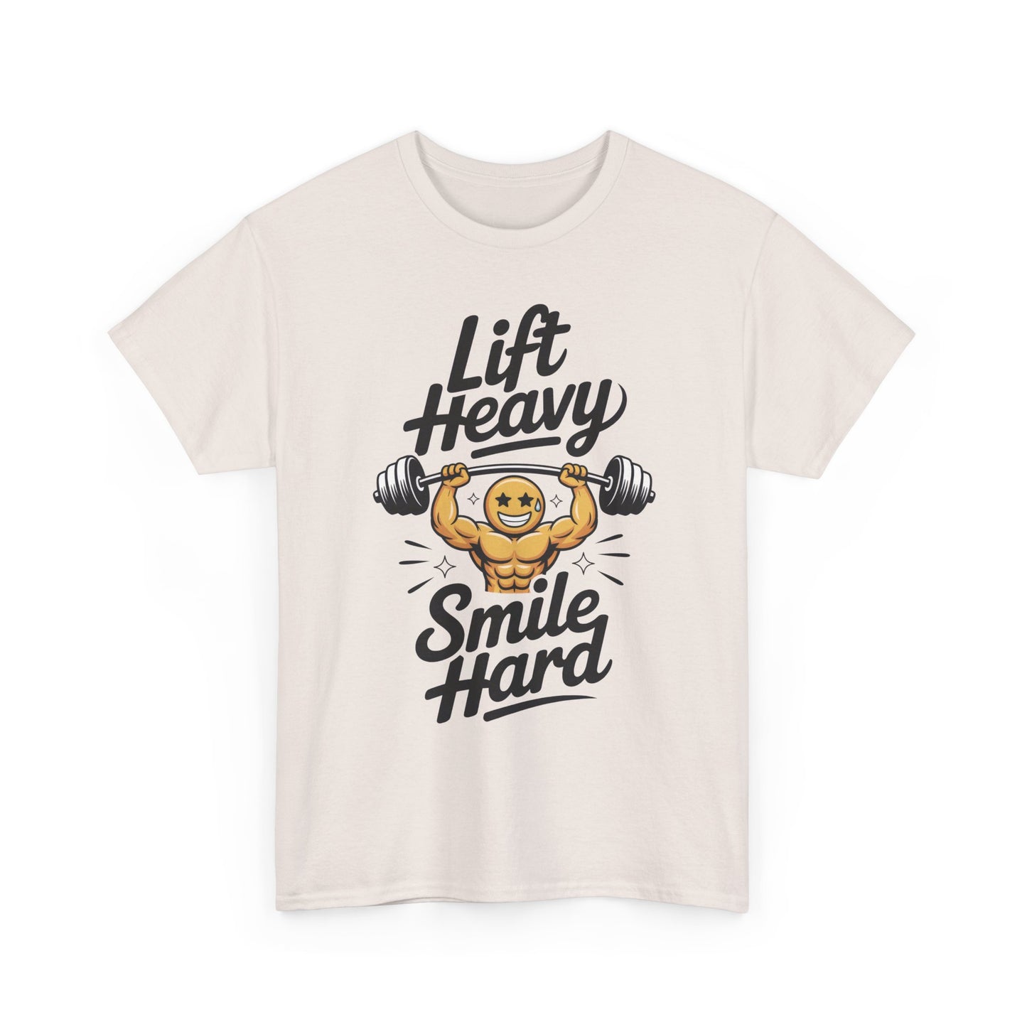 Mens Lift Heavy Smile Hard T-Shirt, Funny Gym Workout Graphic Tee, Mens Gym Tshirt