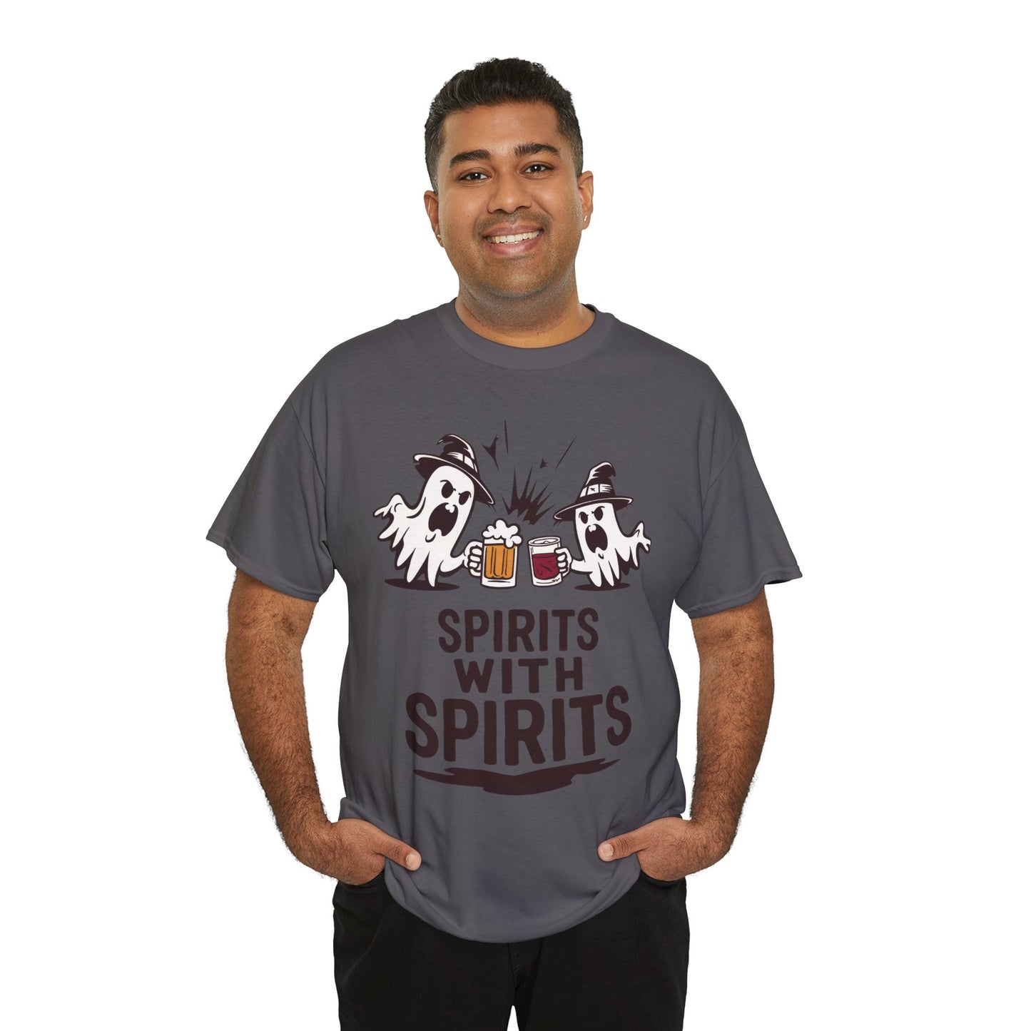 Spirits With Spirits Men's T-Shirt, Funny Ghost Drinking Halloween Party Graphic Tee