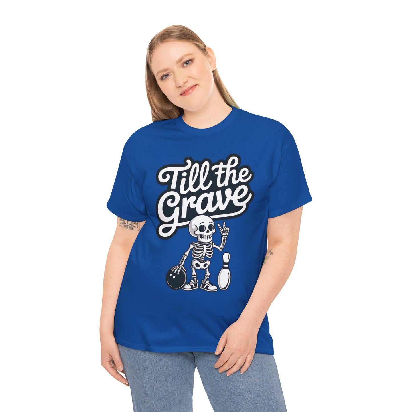 Funny Skeleton Bowling Womens Tee, Till the Grave, Funny Shirt, Halloween Gift, Skull Graphic, Casual Wear, Sporty Style