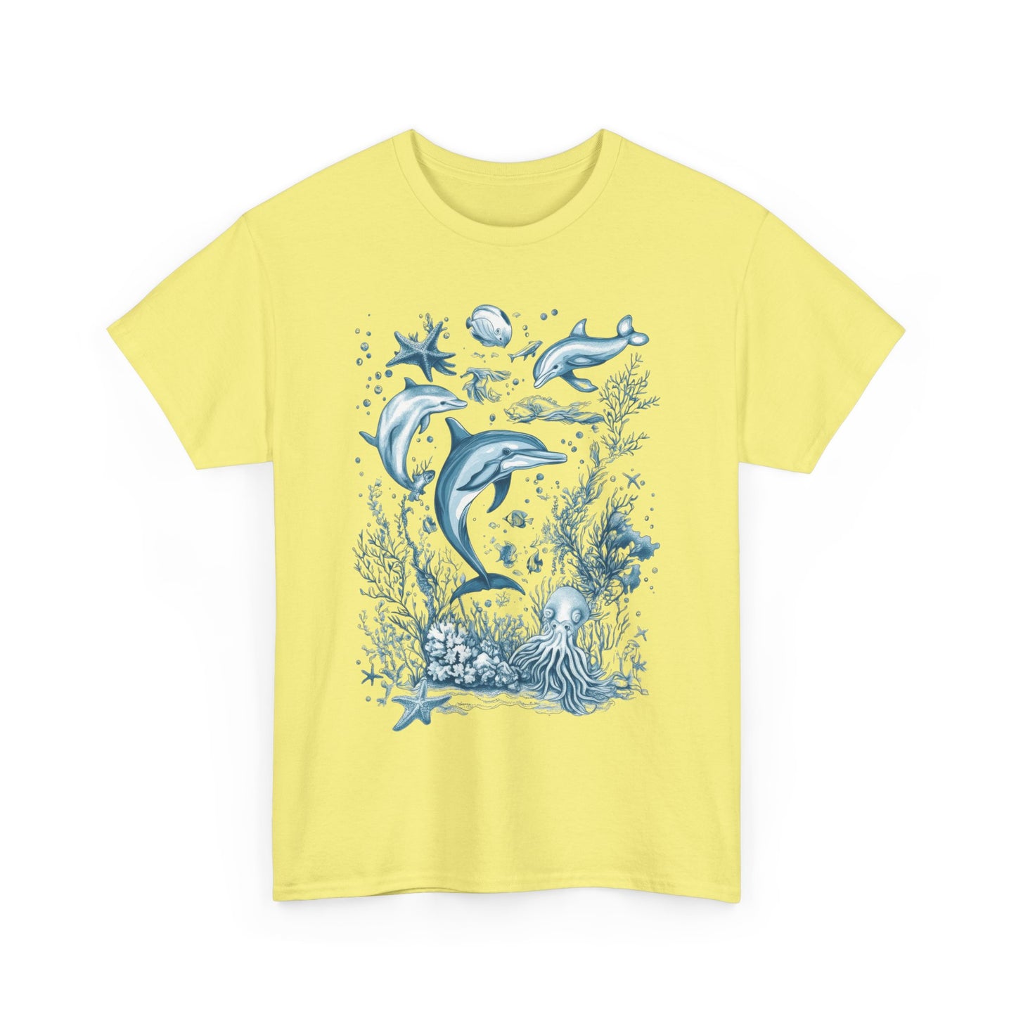 Ocean Life Dolphin T-Shirt, Women's Cotton Tee with Underwater Sea Creatures, Marine Nature Gift Shirt, Perfect for Beach Lovers