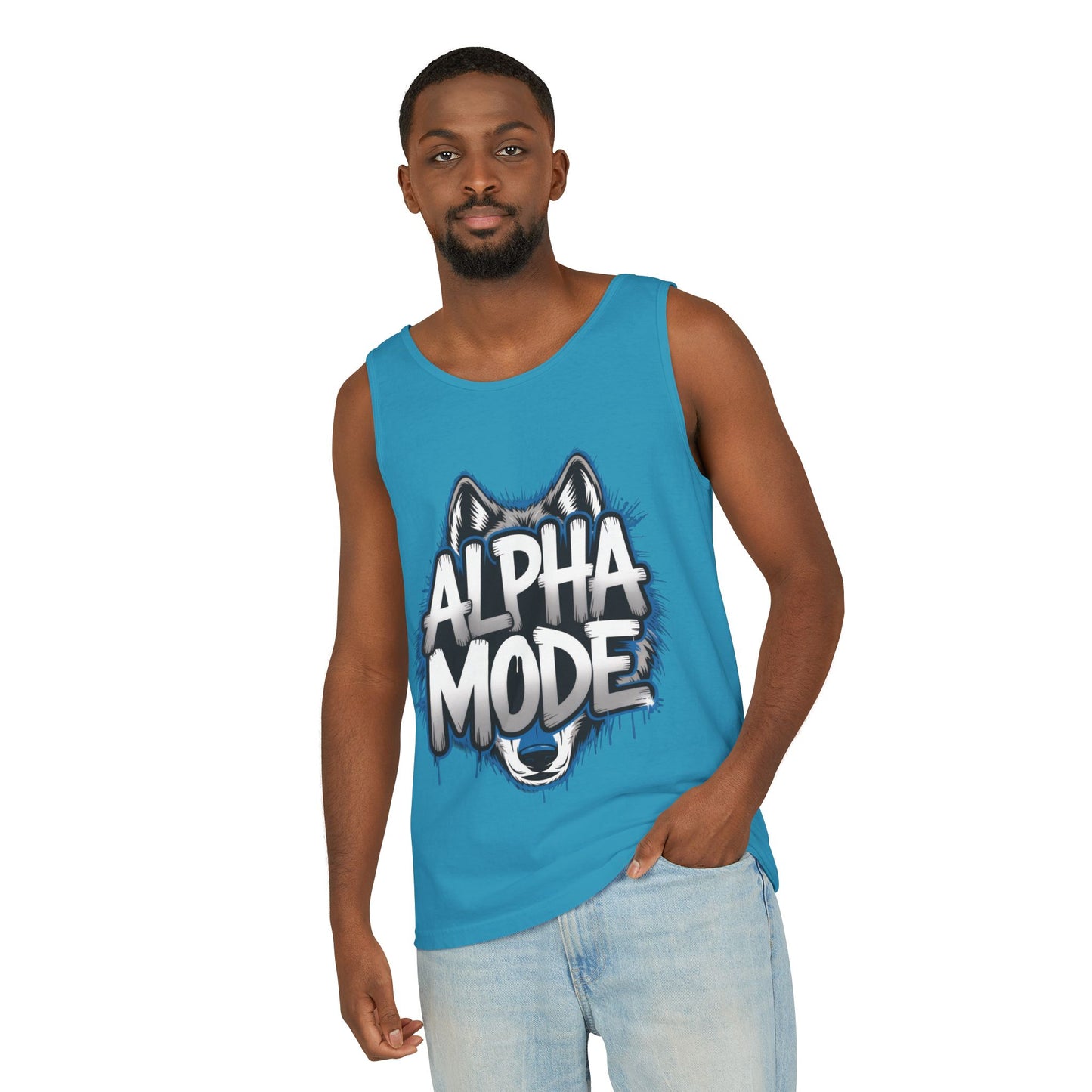 Mens Garment-Dyed Tank Top, Alpha Mode Wolf Graphic Mens Tank Top Gym Wear