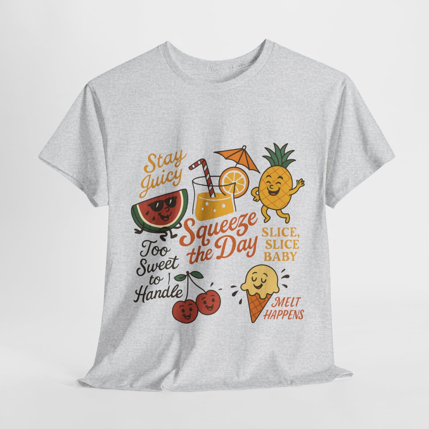 Cute Fruit Pun T-Shirt for Women, Summer Graphic Tee, Kawaii Watermelon Pineapple Ice Cream Design, Squeeze the Day Shirt, Stay Juicy Top