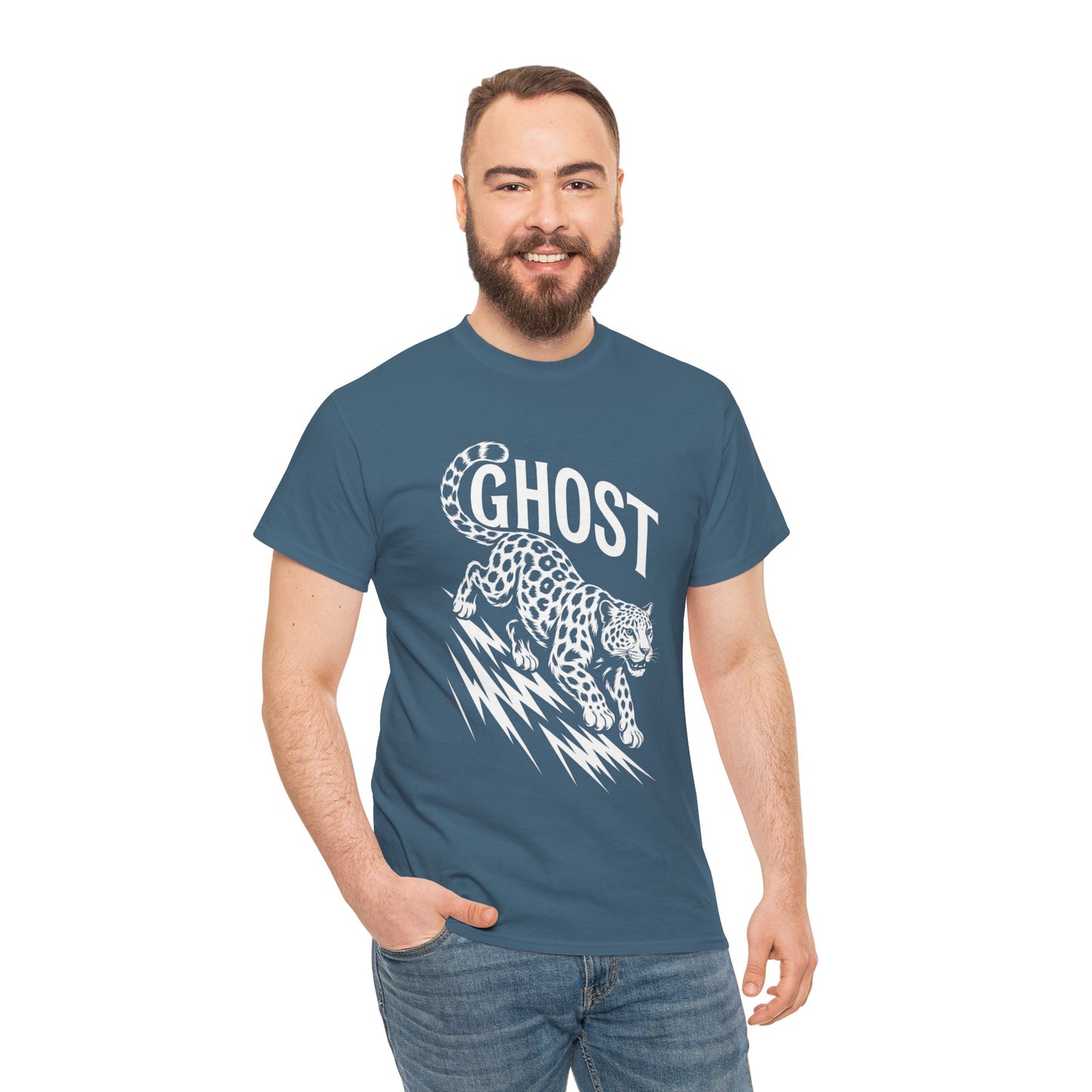 Ghost Leopard Graphic Tee, Mens T-Shirt, Casual Wear, Animal Print Top, Gift for Cat Lovers, Halloween Outfit