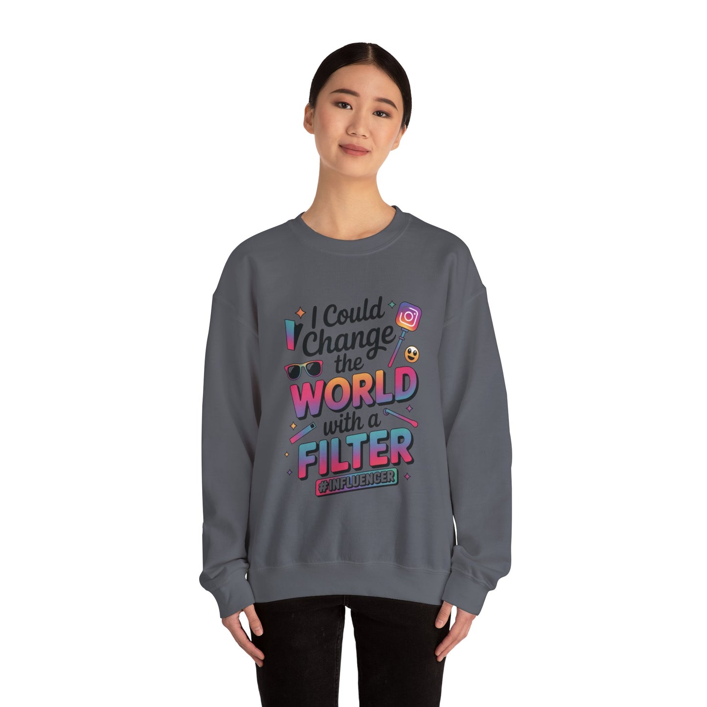 Womens Heavy Blend™ Crewneck Sweatshirt, Womens Influencer Sweatshirt, Funny Social Media Pullover, Cute Trendy Graphic Top