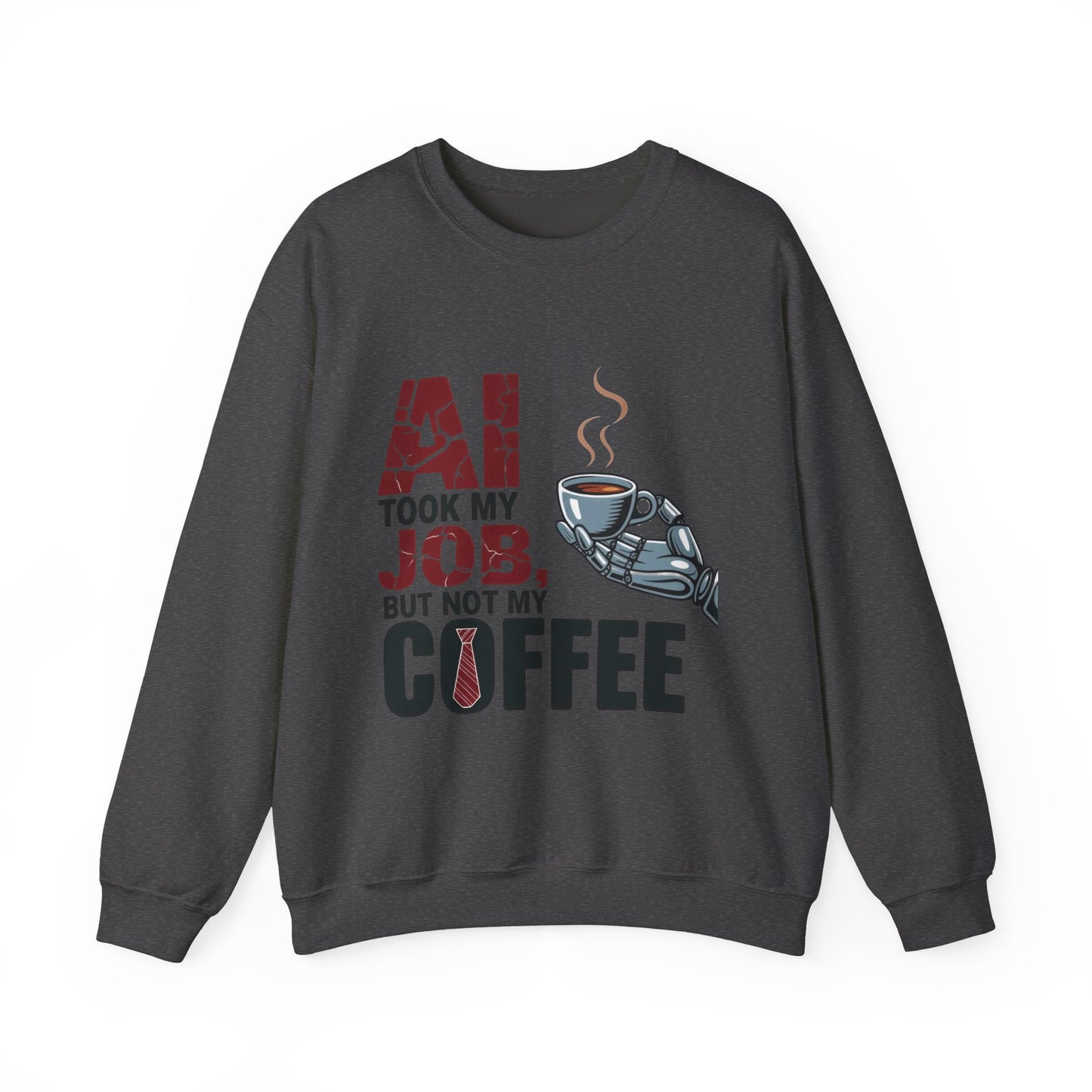 Men's AI Coffee Sweatshirt, Funny Robot Humor Pullover, Geek Sarcastic Job Joke Top, Men's Heavy Blend™ Crewneck Sweatshirt, Office Humor