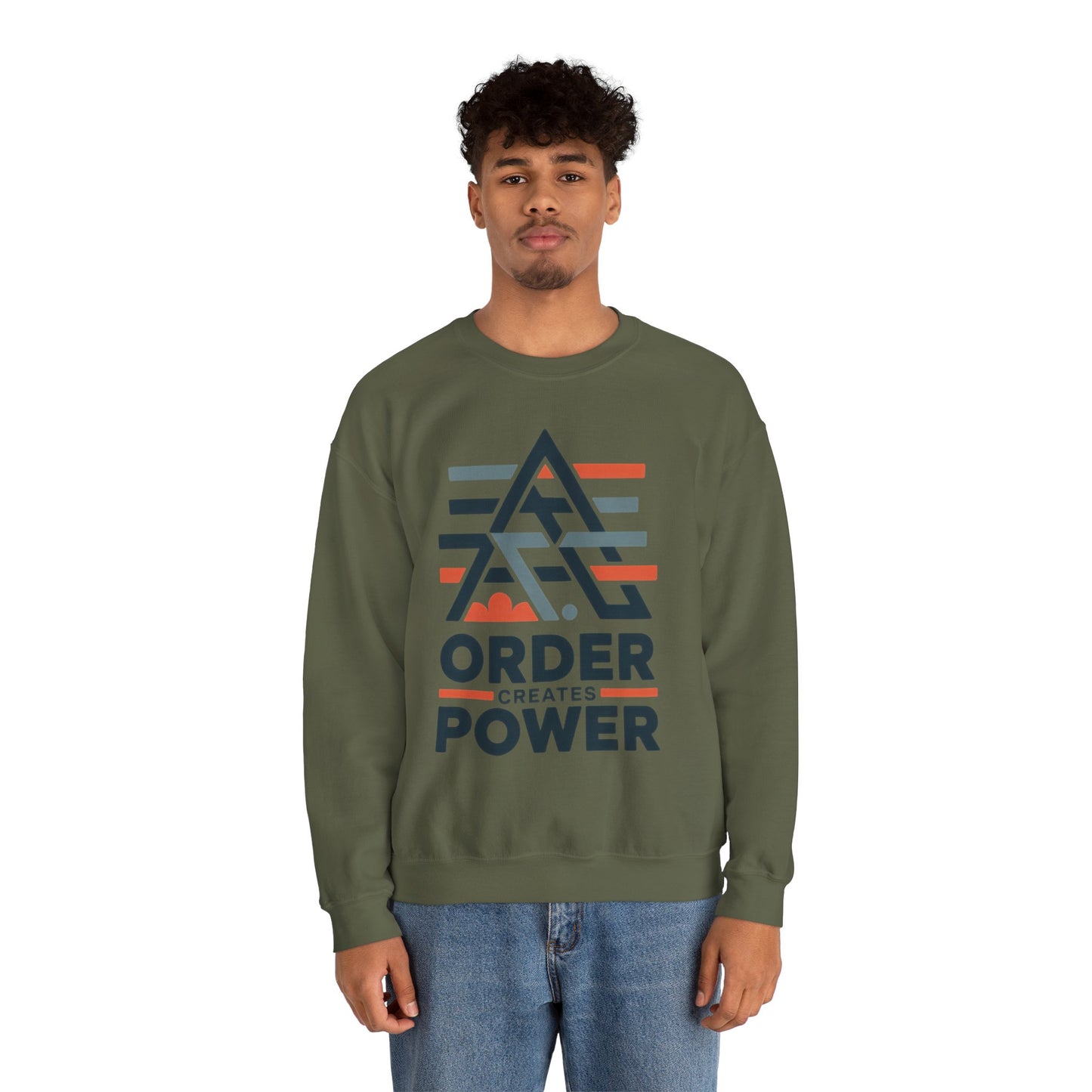 Men's Sweatshirt Order Creates Power, Minimal Geometric Motivational Graphic Pullover, Heavy Blend™ Crewneck Sweatshirt