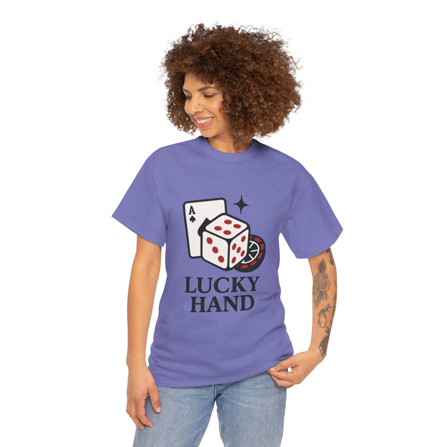Lucky Hand Unisex Heavy Cotton Tee, Gambling Shirt, Casino Wear, Good Luck Gift, Poker T-Shirt, Casual Vintage Style
