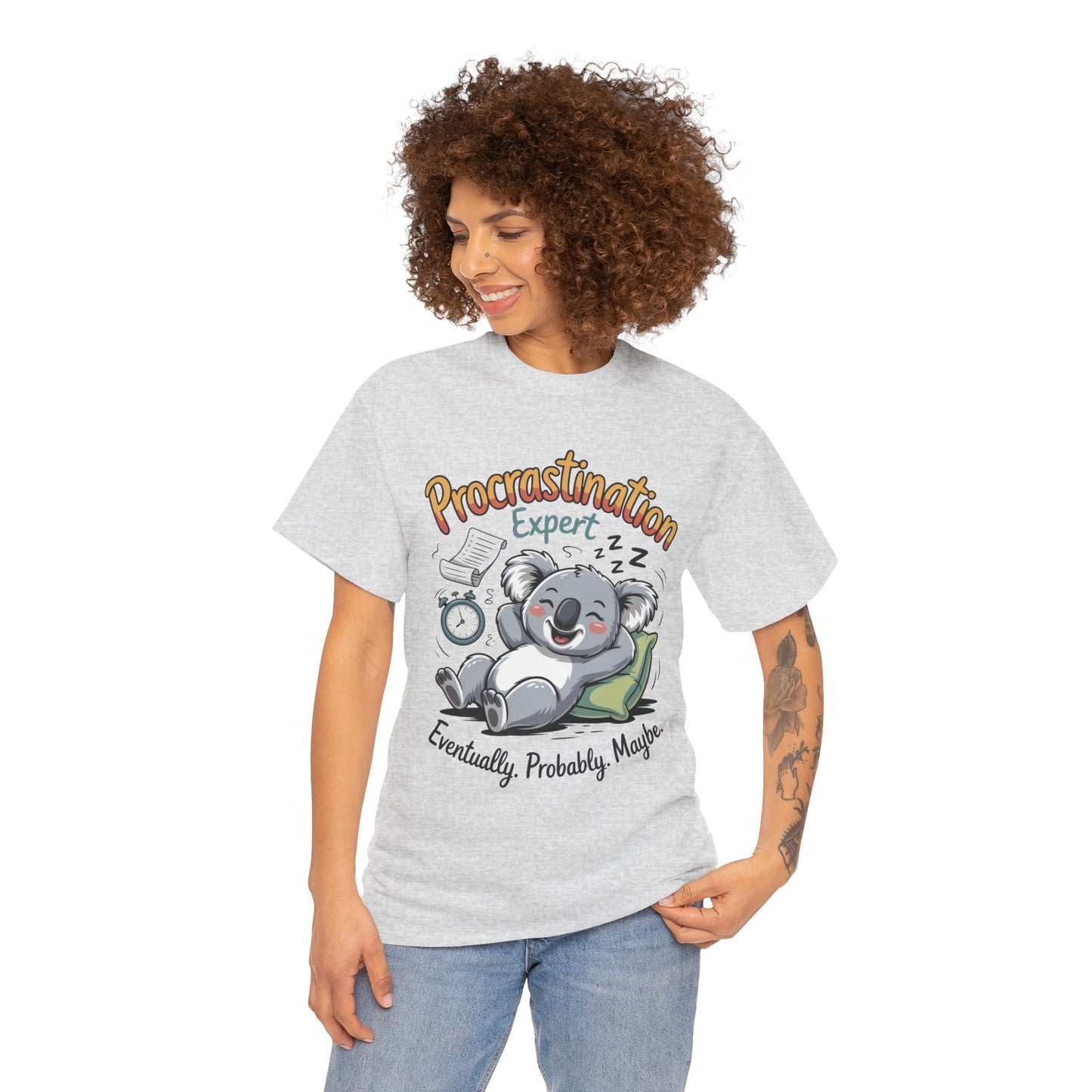 Procrastination Expert Cotton Tee, Funny T-Shirt, Cute Koala Design, Gift for Students, Relaxed Fit Shirt, Gift for Animal Lovers