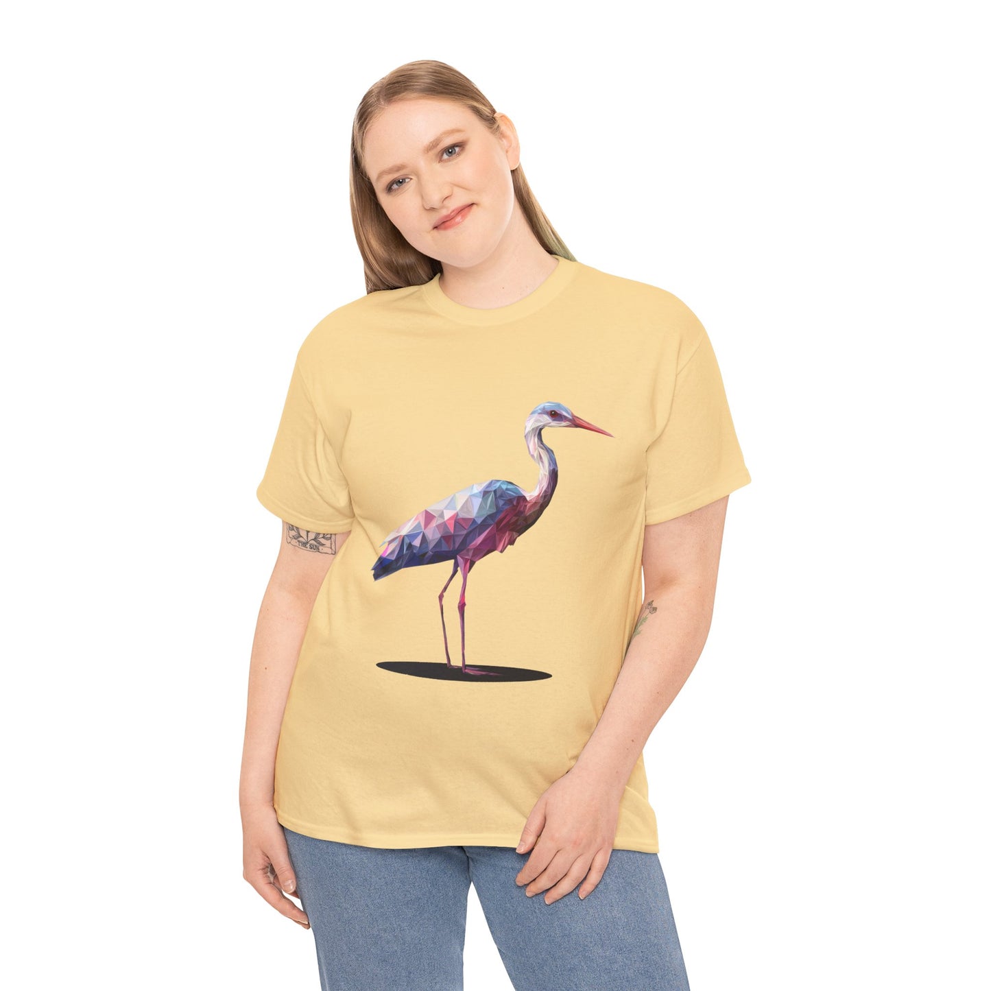 Geometric Heron T-Shirt, Colorful Polygon Bird Graphic, Nature Lover Unisex Heavy Cotton Tee, Geometric Crane Tee, Bird Lovers Gift