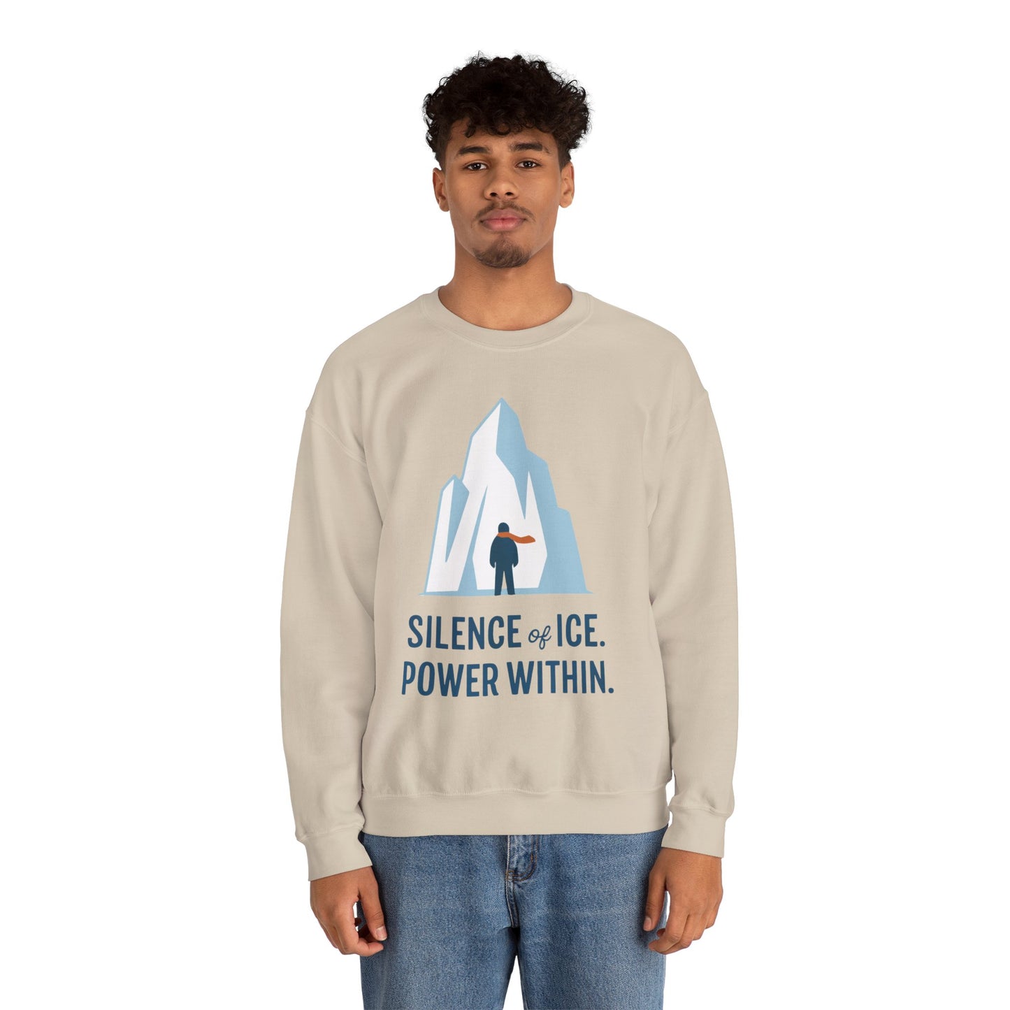 Men's Heavy Blend™ Crewneck Sweatshirt, Silence of Ice Power Within Sweatshirt, Nordic Iceberg Minimalist Pullover