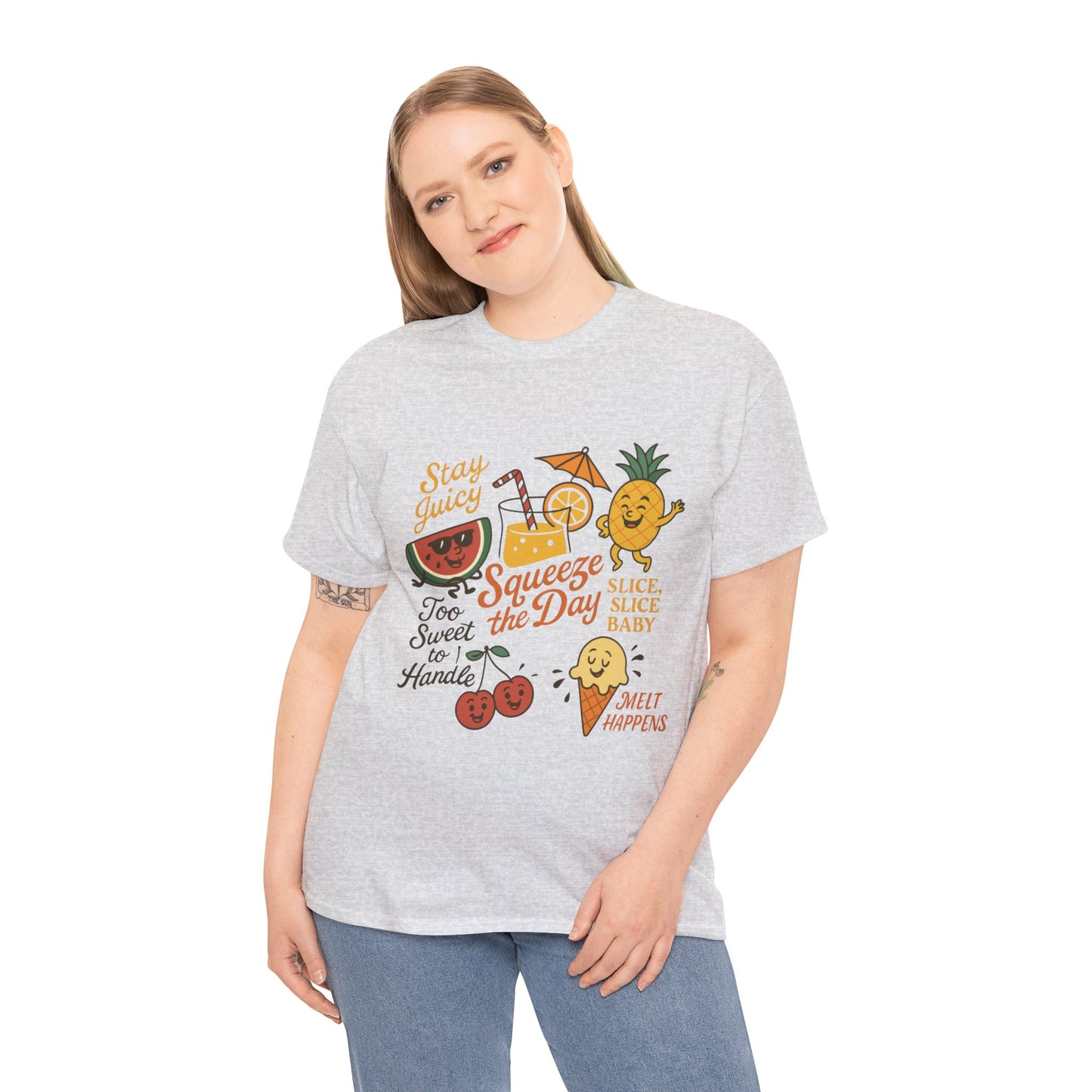 Cute Fruit Pun T-Shirt for Women, Summer Graphic Tee, Kawaii Watermelon Pineapple Ice Cream Design, Squeeze the Day Shirt, Stay Juicy Top