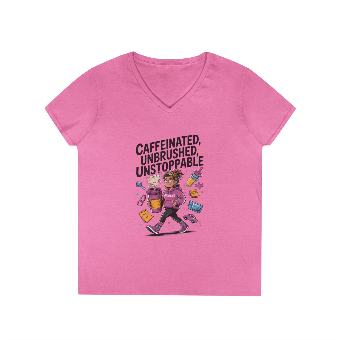 Caffeinated V-Neck Tee, Coffee Lover Shirt, Gift for Moms, Motivation T-Shirt, Mother's Day Gift for Tired Moms, Mother's Day Gift