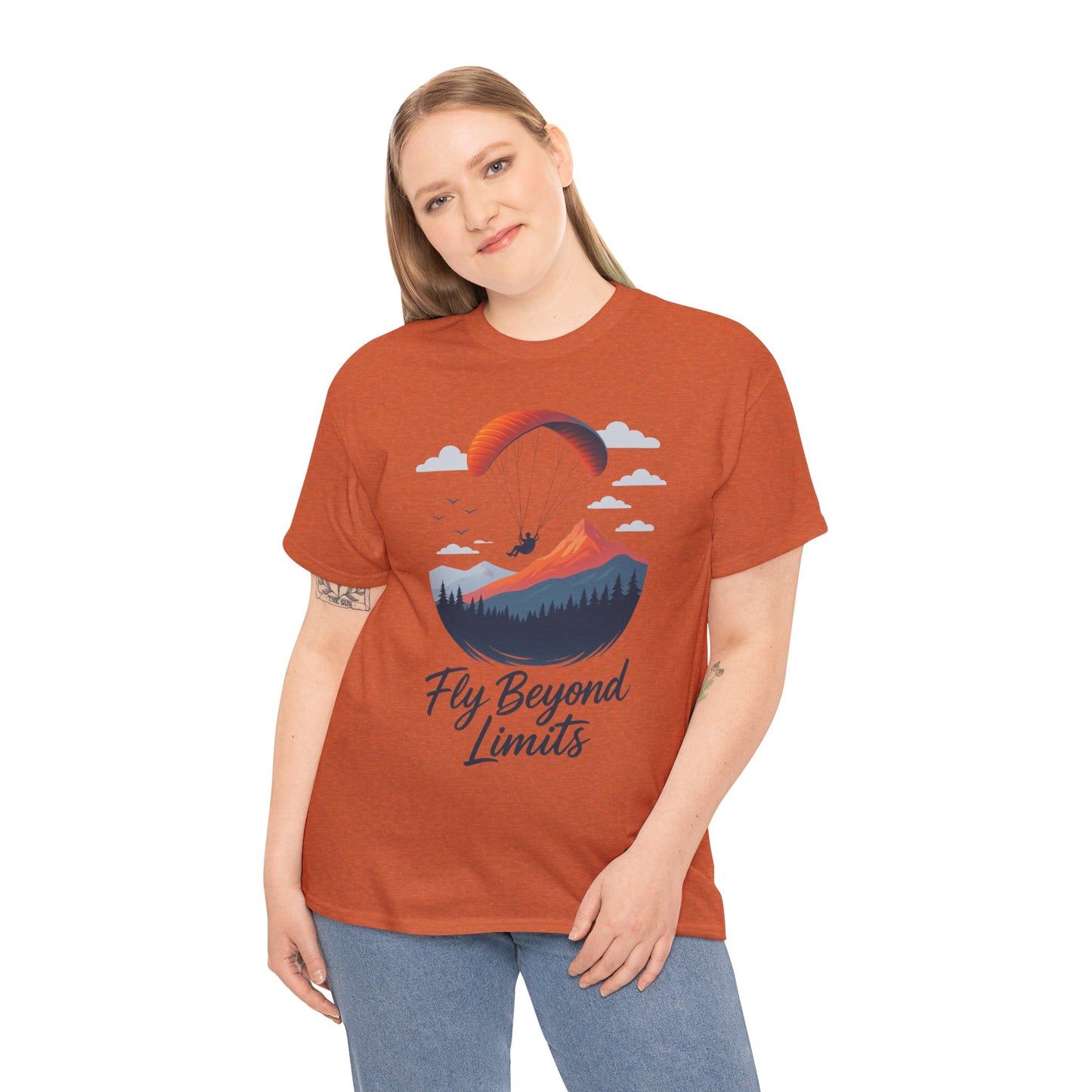Paragliding Adventure T-Shirt, Mountain Landscape Tee, Nature Travel Lover Shirt, Outdoor Hiking Gift, Unisex Heavy Cotton Tee