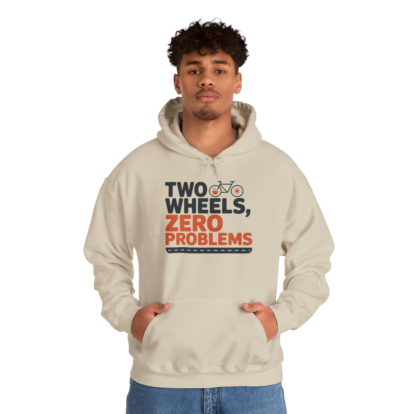 Men's Heavy Blend™ Hooded Sweatshirt, Two Wheels Zero Problems Mens Funny Cycling Hoodie, Cyclist Gift