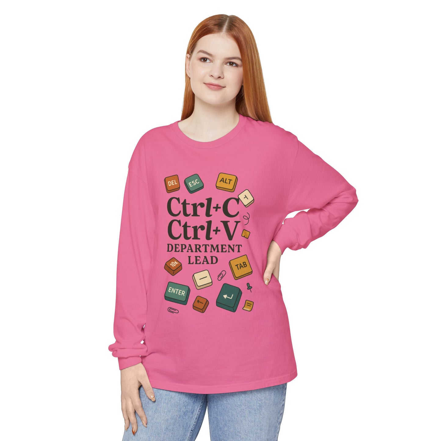 Graphic Long Sleeve Tee, Ctrl+C Ctrl+V Department Lead, Funny Office Humor Shirt, Programmer Gift, Tech Nerd Tee, IT Department Apparel