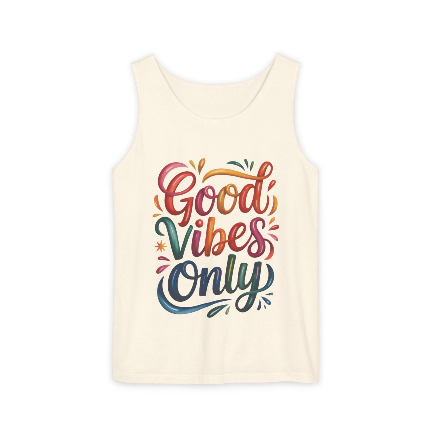 Good Vibes Only Unisex Garment-Dyed Tank Top, Summer Casual Wear, Festival Outfit, Beach Day Tee, Gift for Friends, Positive Vibes Apparel