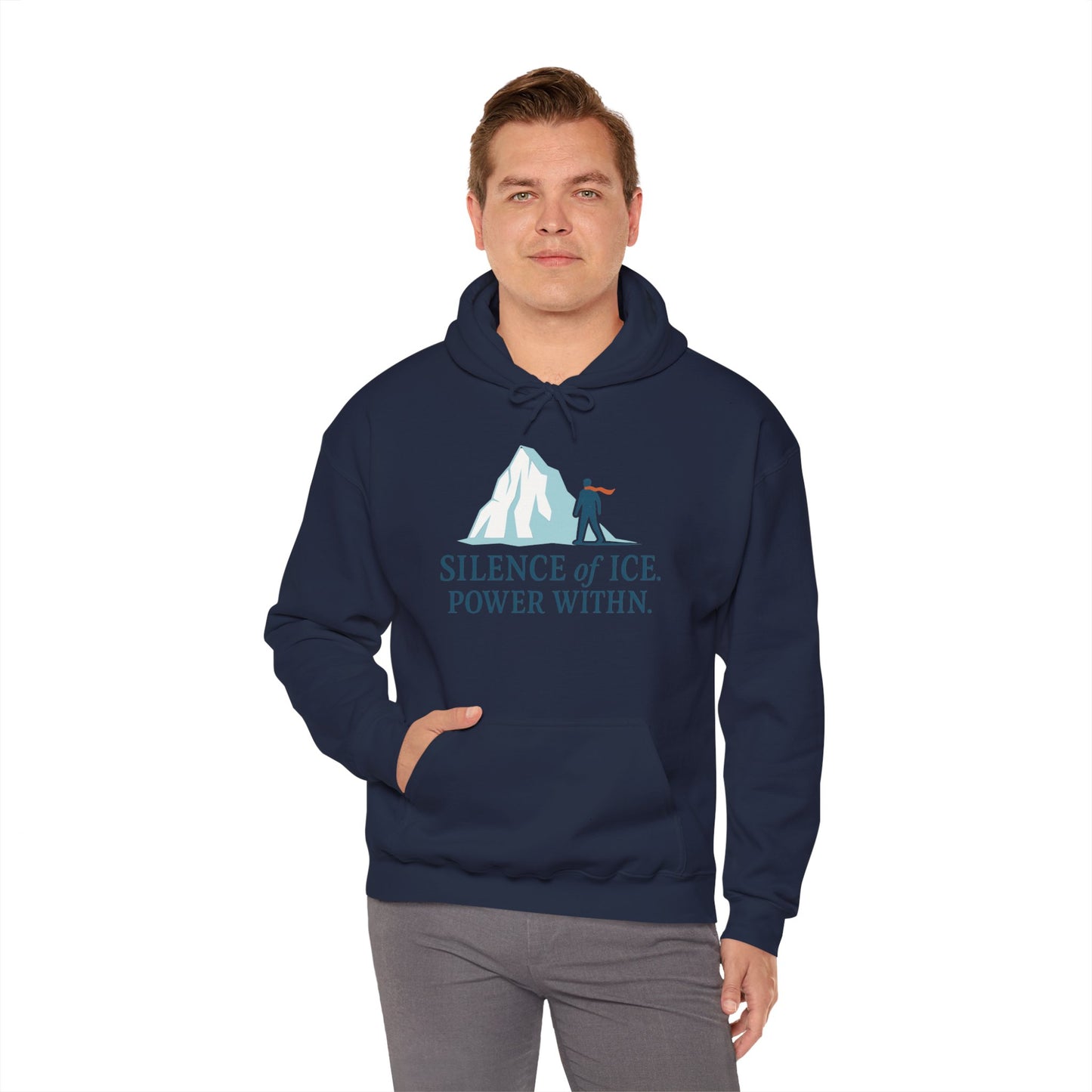 Men's Heavy Blend™ Hooded Sweatshirt, Silence of Ice Power Within Hoodie, Nordic Minimal Iceberg Graphic Streetwear