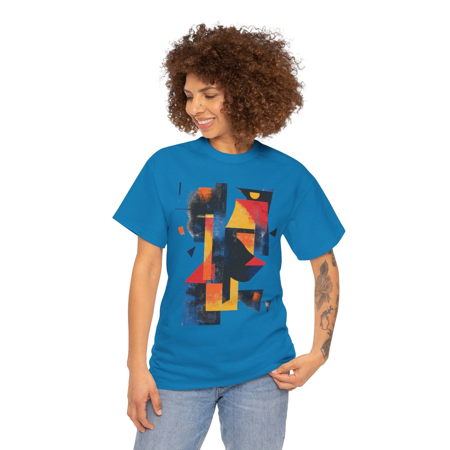 Abstract Geometric Art T-Shirt, Colorful Unisex Heavy Cotton Tee, Modern Artistic Shirt, Bold Graphic Print Tee