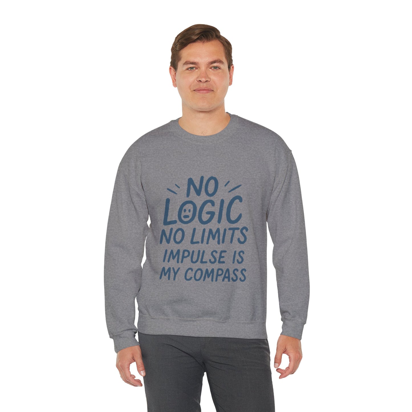 Mens Motivational Crewneck Sweatshirt,No Logic No Limits Quote, Casual Wear for Creatives, Cozy Relaxed Fit Pullover