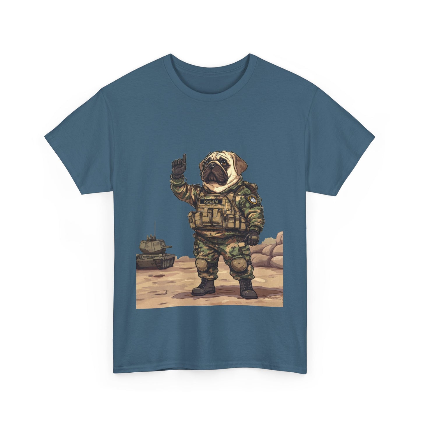 Cute Army Bulldog Tee, Funny Dog Army Pug Men's Heavy Cotton Tee, Pet Lovers Gift, Military Humor Clothing, Dog Dad T-Shirt